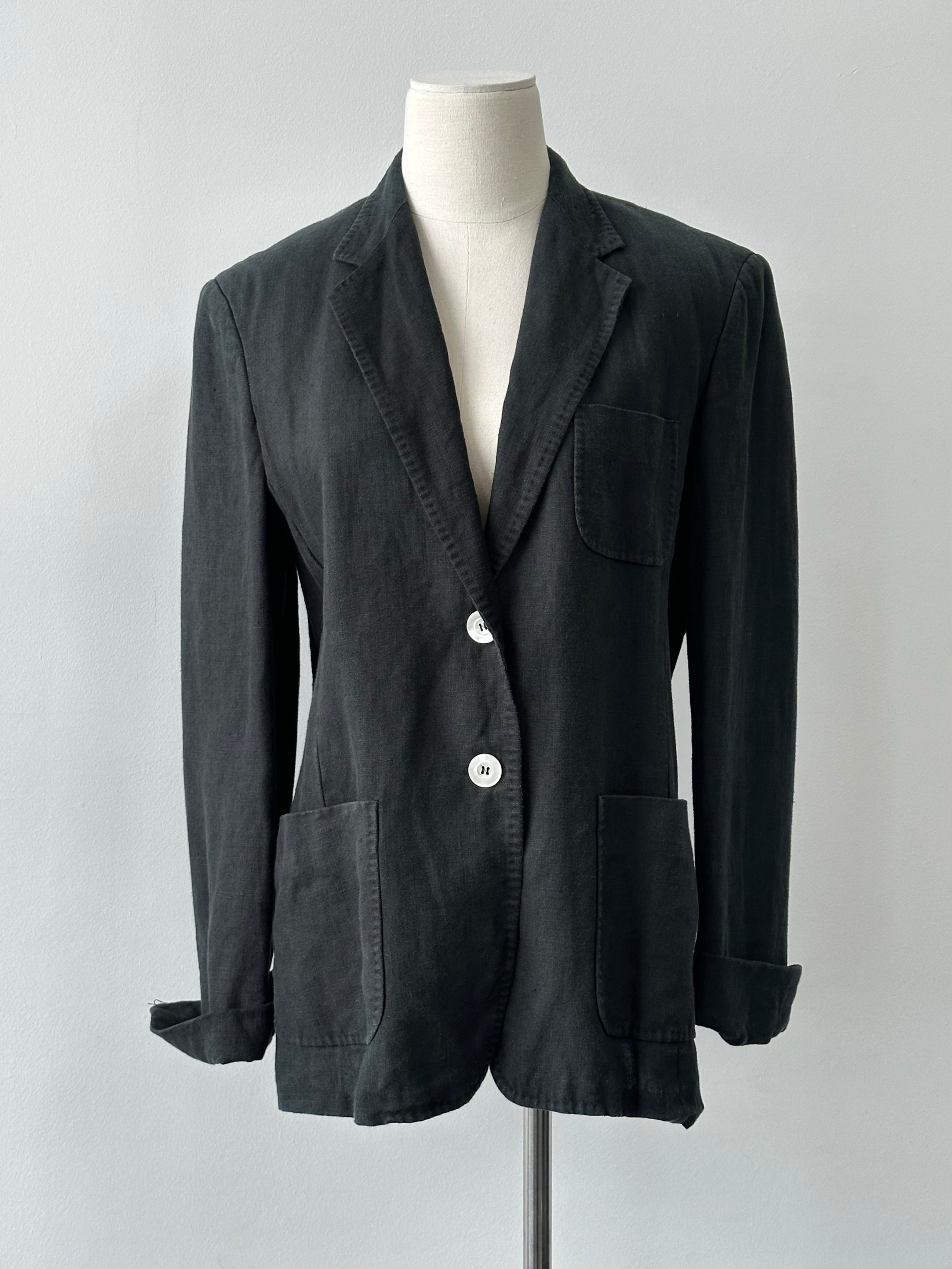 Max Mara 1990s Pure Linen Contrast Collar Single Breasted Blazer - S