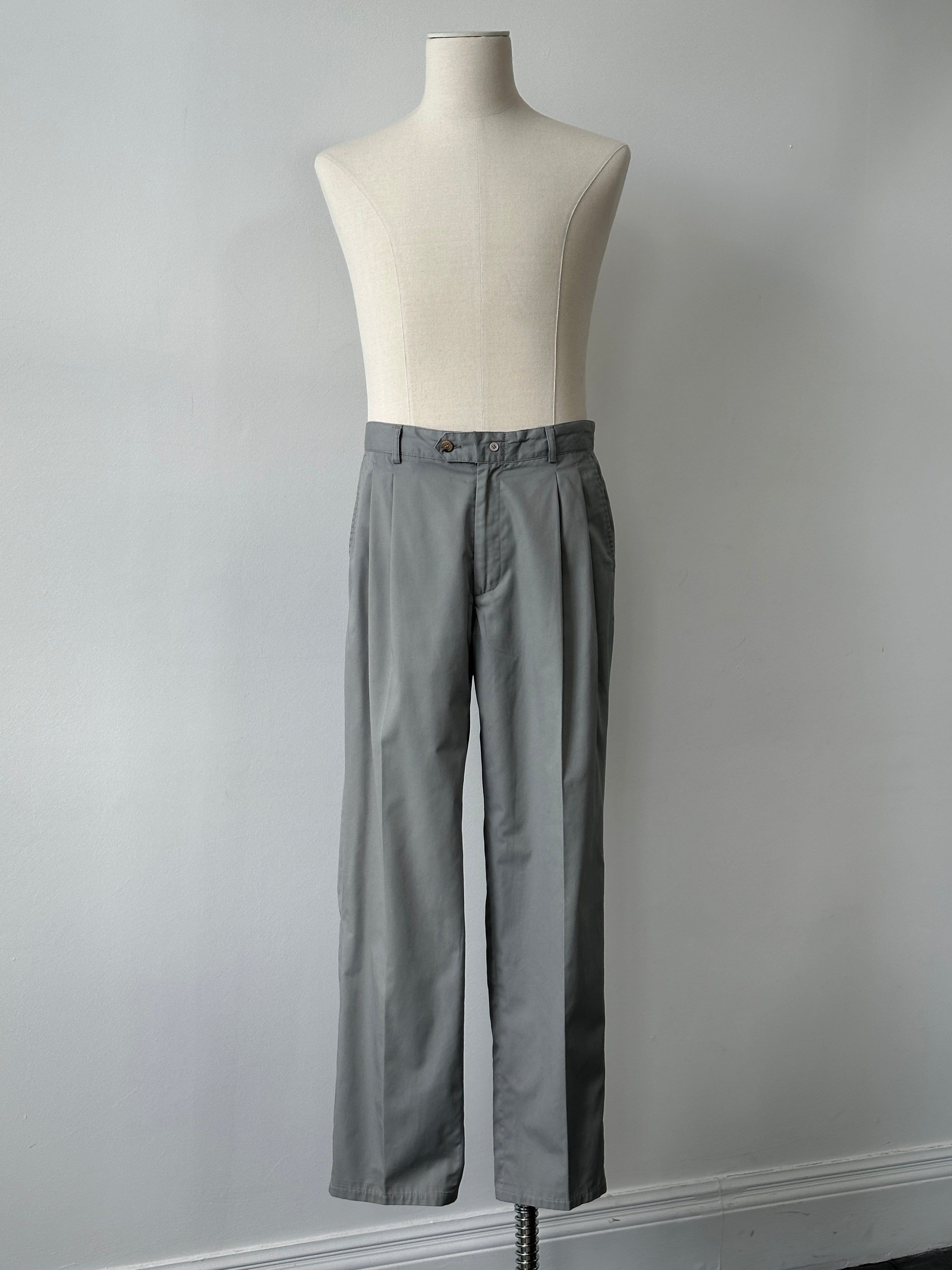Vintage 1990s Cotton Straight Leg Pleated Trousers - W36