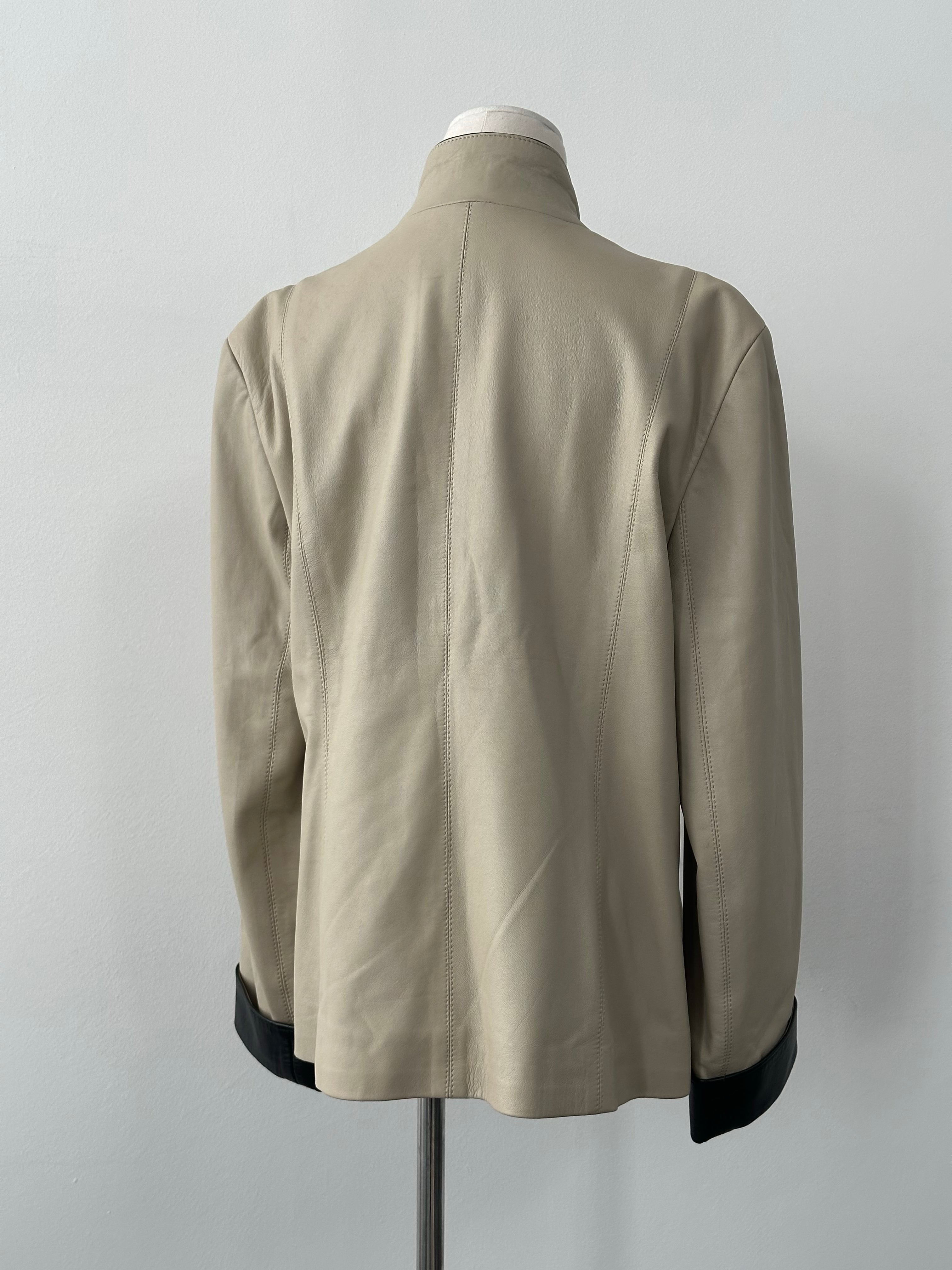 Vintage 1990s High Neck Contrast Leather Jacket - M