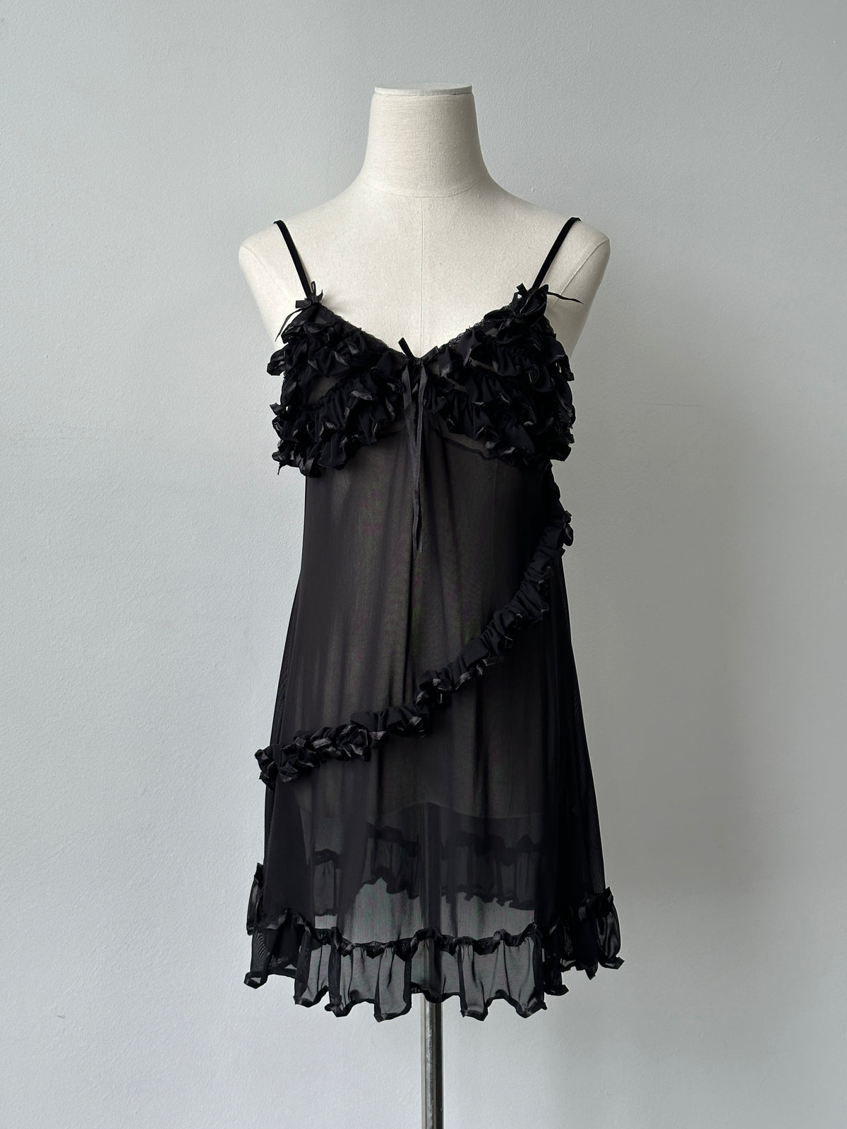 Vintage 2000s Sheer Ruffle Sleeveless Mini Dress - M