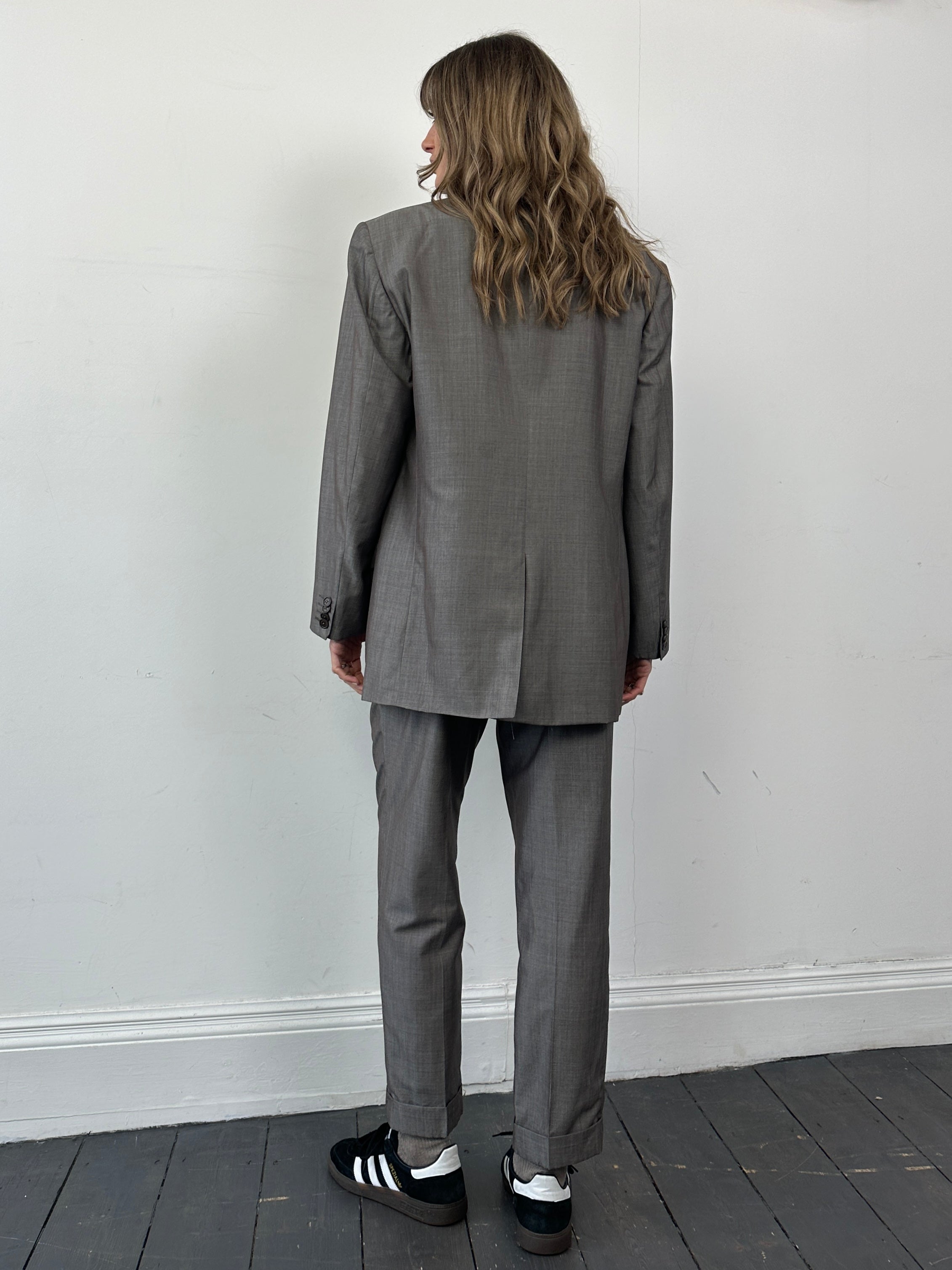 Valentino Virgin Wool Silk Single Breasted Suit jumpsuit in size 42R/W32, tailored fit with elegant lapel and sleek design.