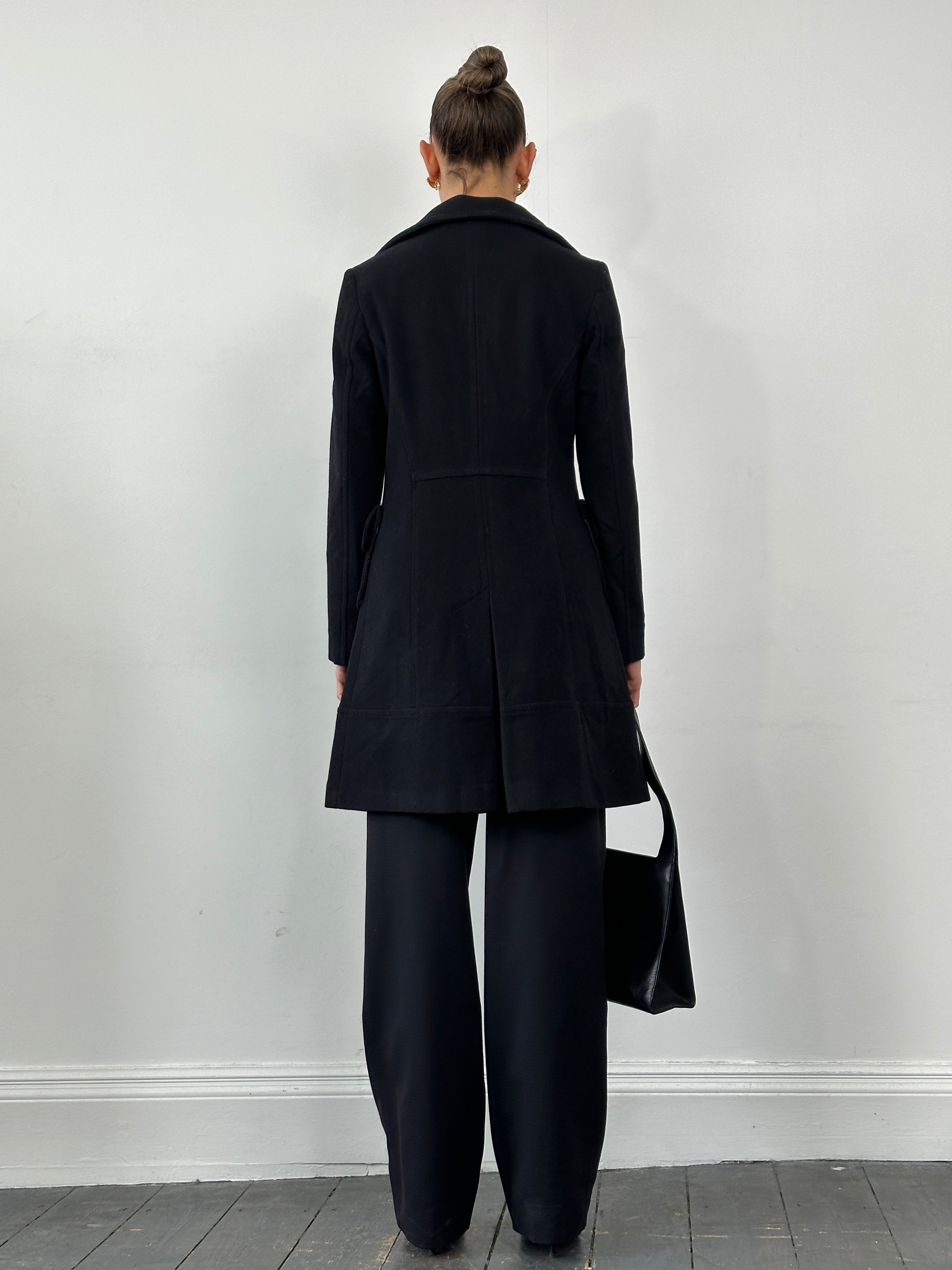 Max & Co virgin wool single-breasted coat in size S, stylish and warm, shown hanging on a neutral background.