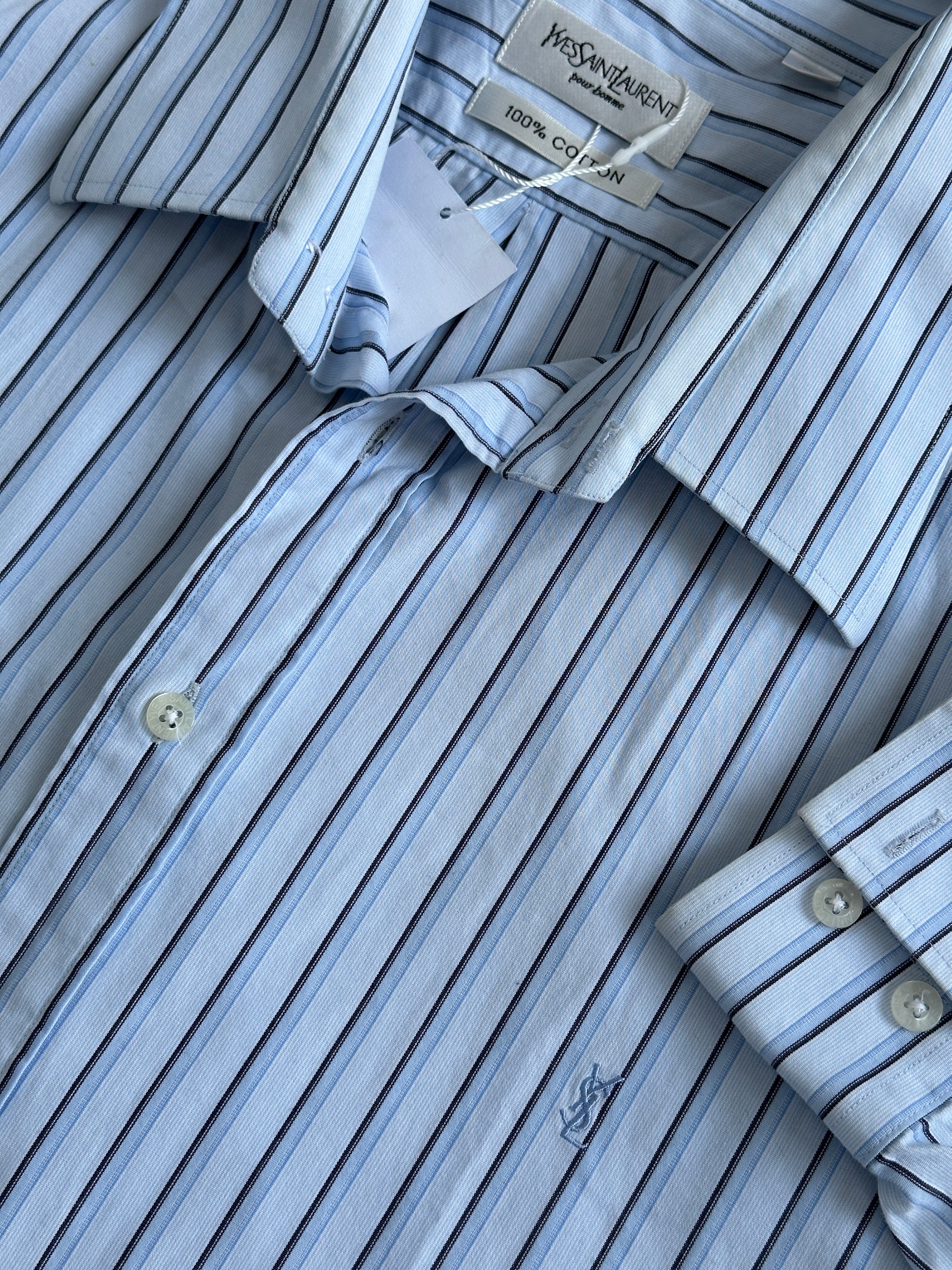 Yves Saint Laurent Pour Homme stripe pure cotton logo shirt in XXL, featuring a classic design and visible logo detail.