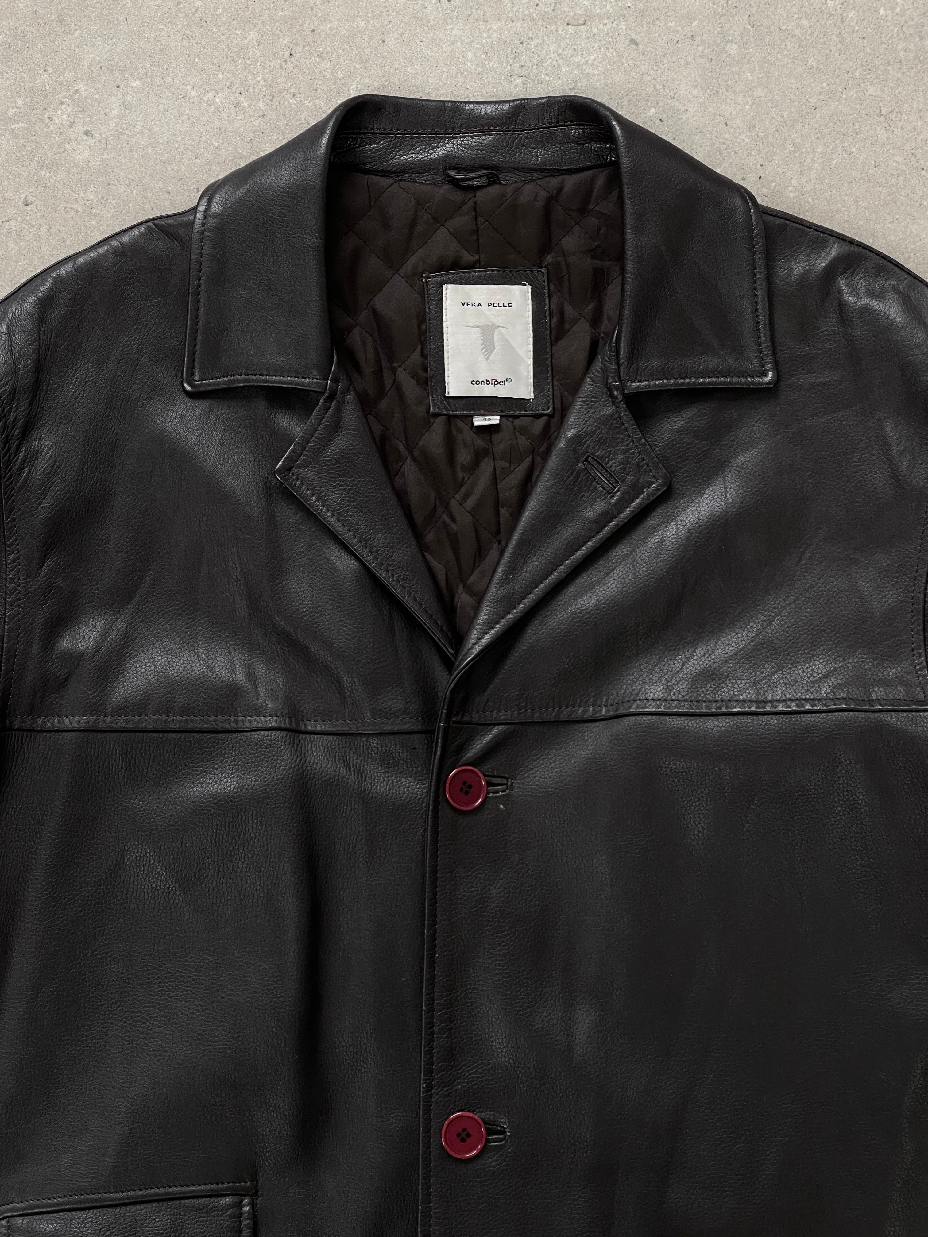 Conbipel 1990s leather trench coat in XL, stylish vintage leather jacket with classic design and tailored fit.
