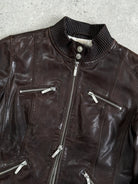 Vintage Double Zip Fitted Biker Leather Jacket - XS/S - SYLK