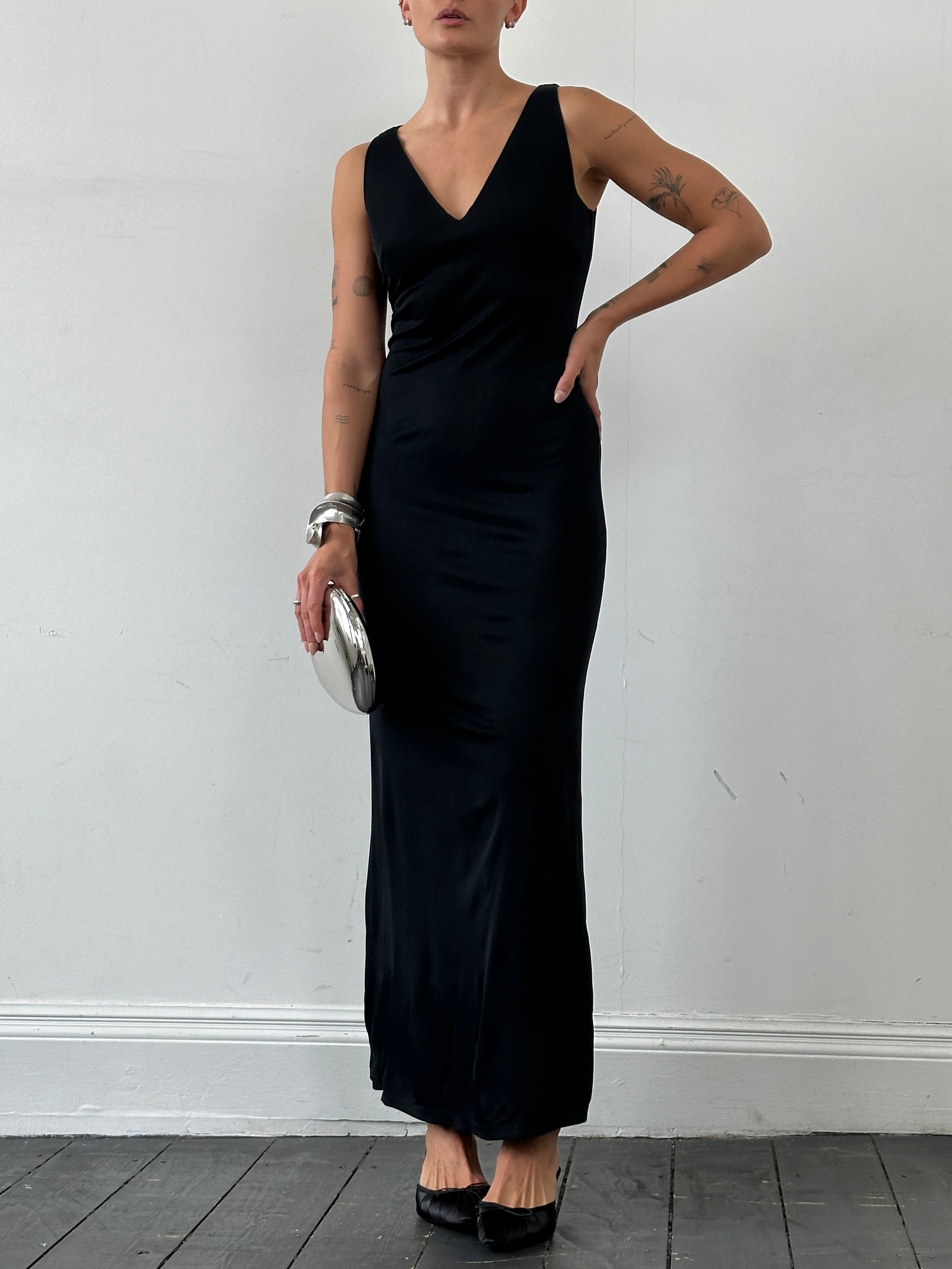 La Perla fitted floor-length maxi dress in elegant style, shown in a sleek, form-fitting design suitable for formal occasions.
