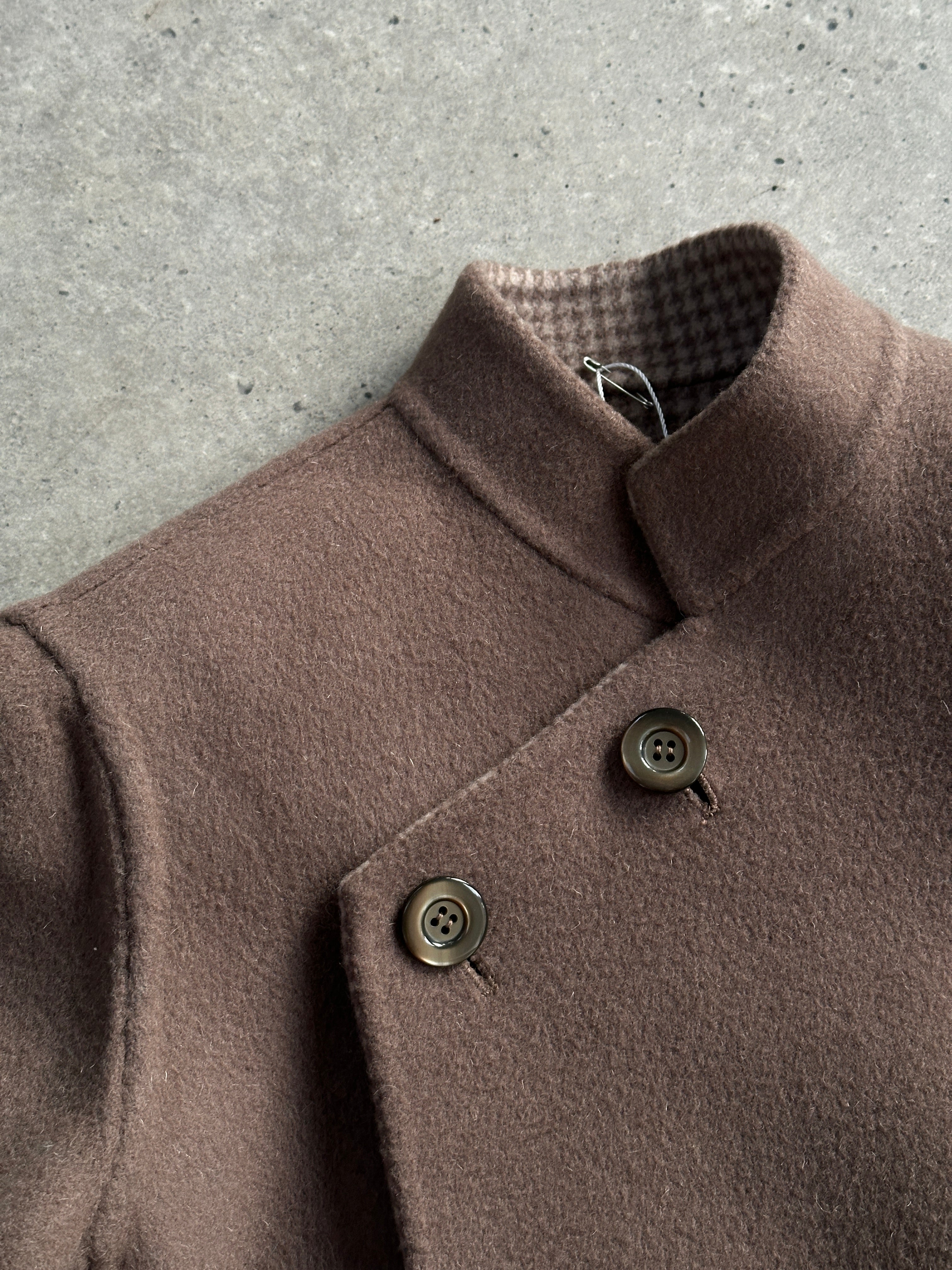 Vintage Italian wool reversible belted coat, mid-length with classic design, warm and stylish for cold weather.