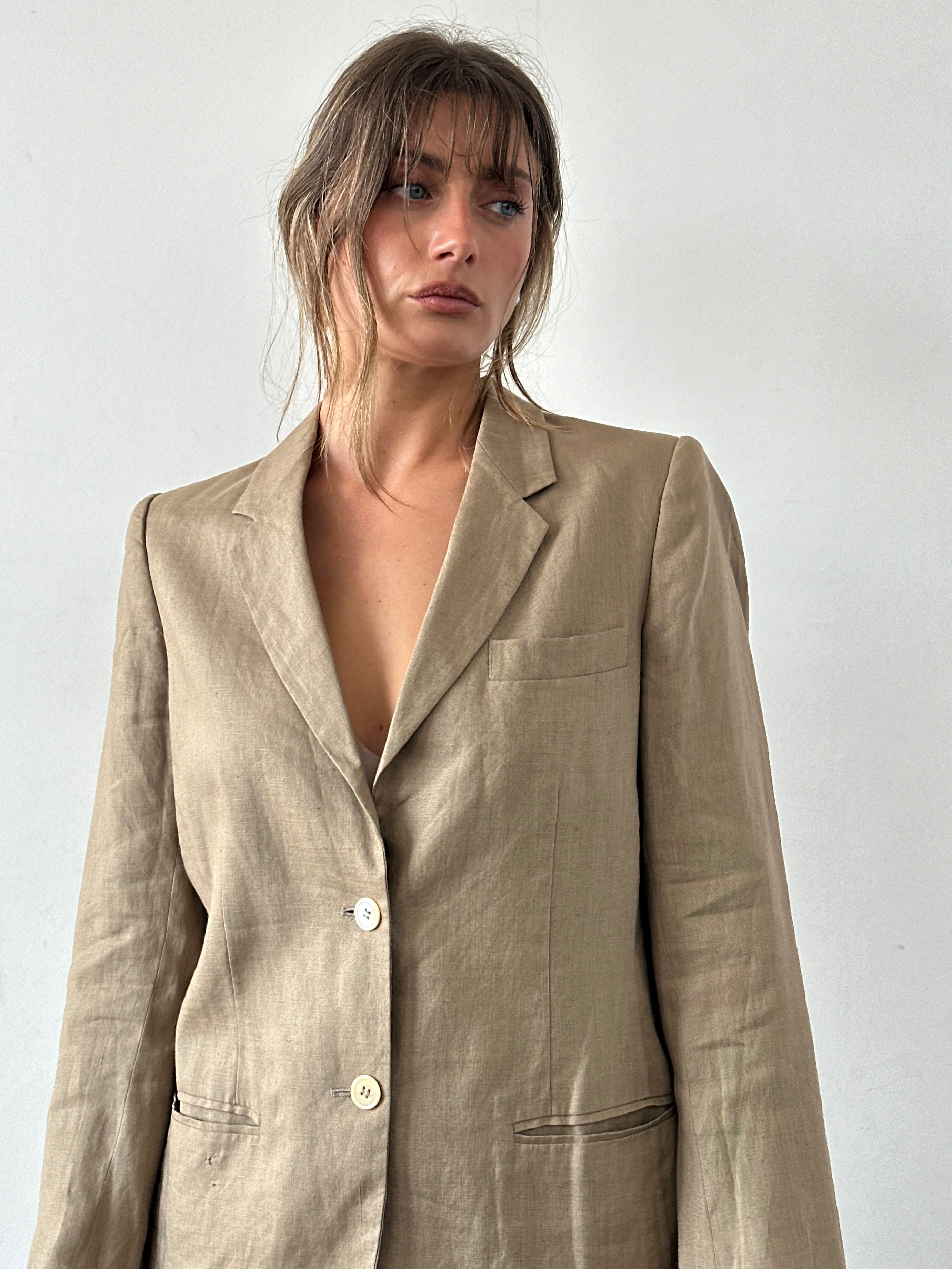 Max Mara 80s Pure Linen Lightweight Single Breasted Blazer