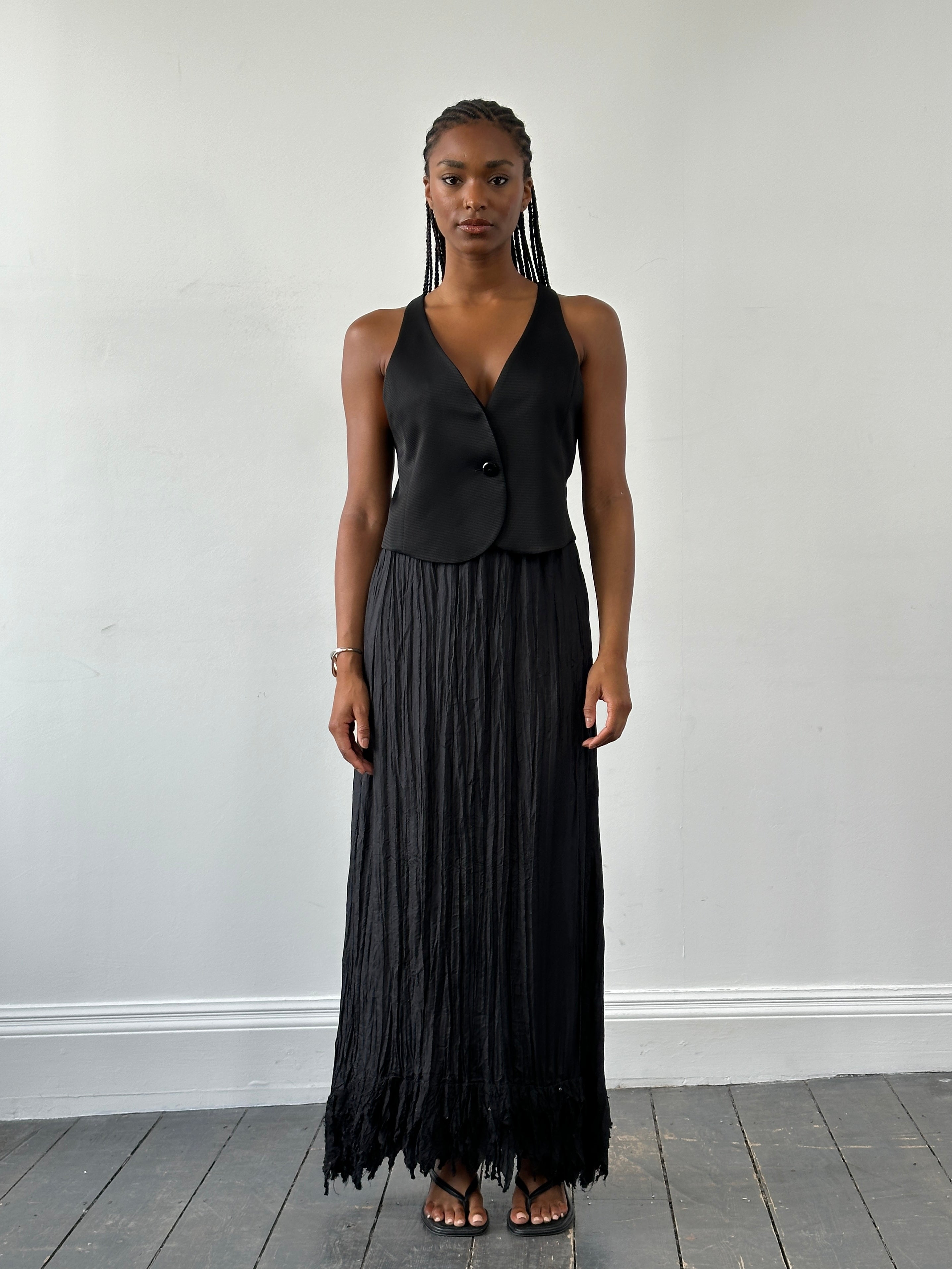 Italian Vintage 2000s Pure Silk Crinkle Midi Skirt - S/M - SYLK