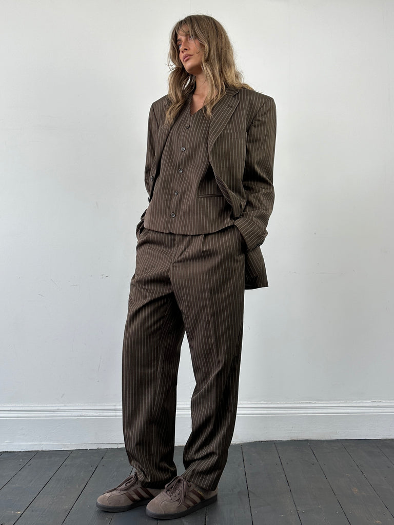 Italian Vintage Stripe Wool Three Piece Suit - XL/W32 - SYLK