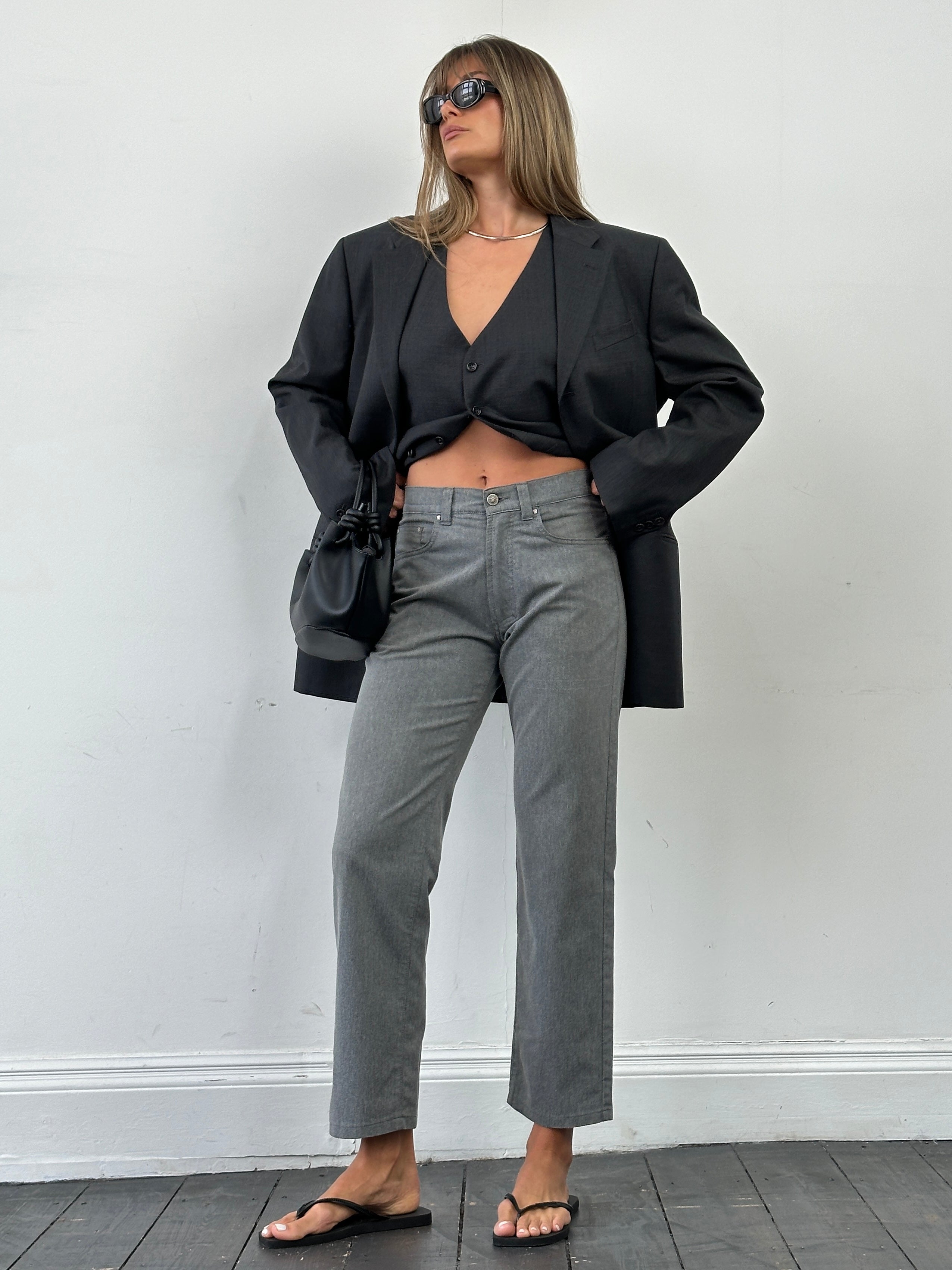 Versace Jeans Couture high waisted straight leg jeans in size W28, denim fabric with classic five-pocket design.