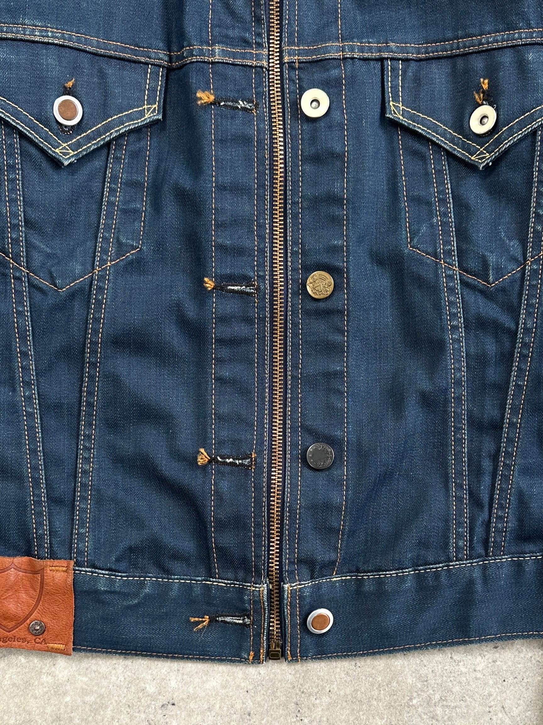 Vintage Hollywood Trading Company HTC 2000s Night Flyer Moto Denim Jacket in size S, featuring classic motorcycle-style design and distressed denim.