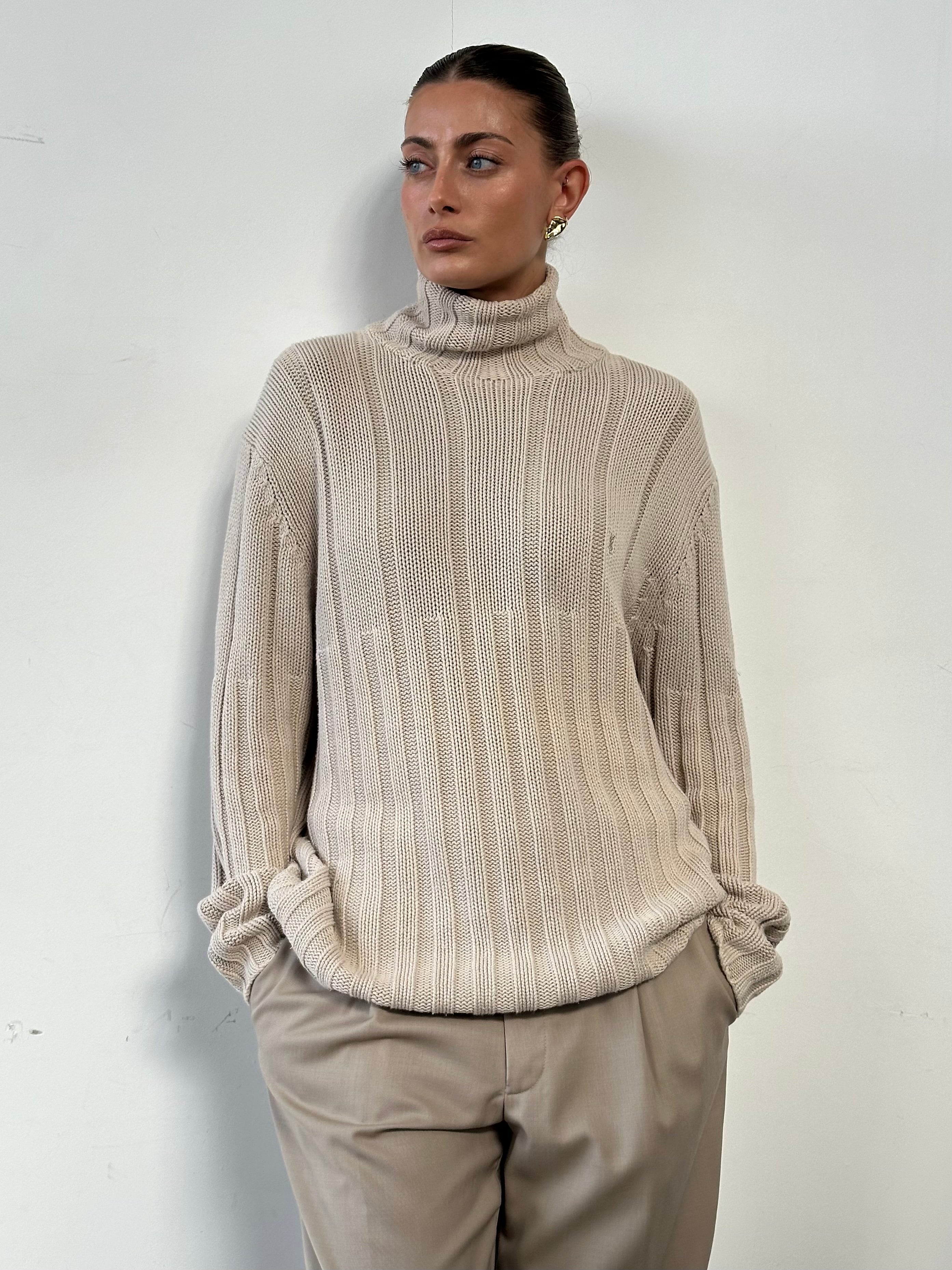Yves Saint Laurent Pour Homme pure cotton logo roll neck jumper in XL, featuring a classic design and ribbed collar.