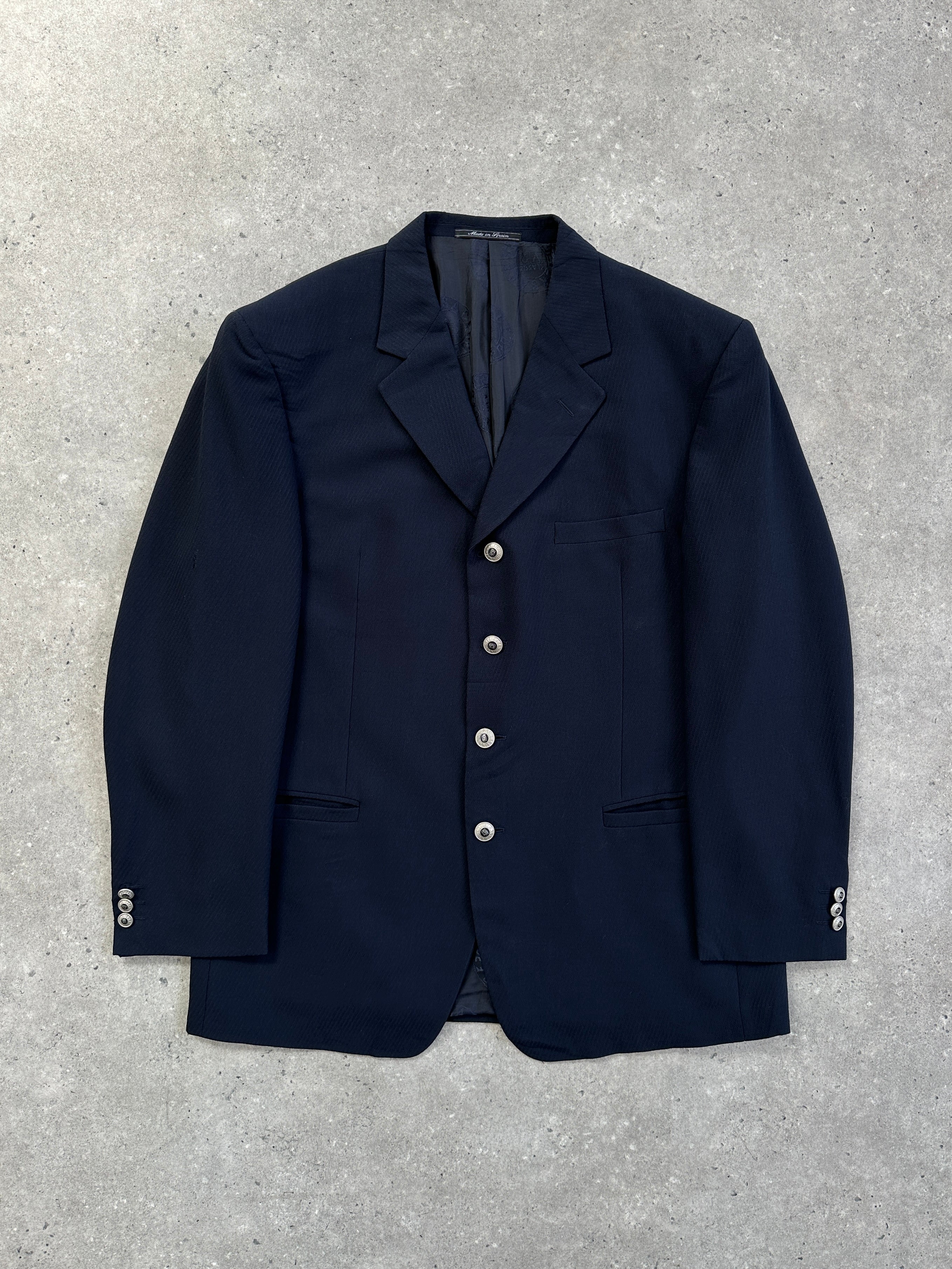 Versace Classic V2 1990s bespoke single-breasted blazer in size 42R/XL, tailored fit with Versace branding and detailed lapel.