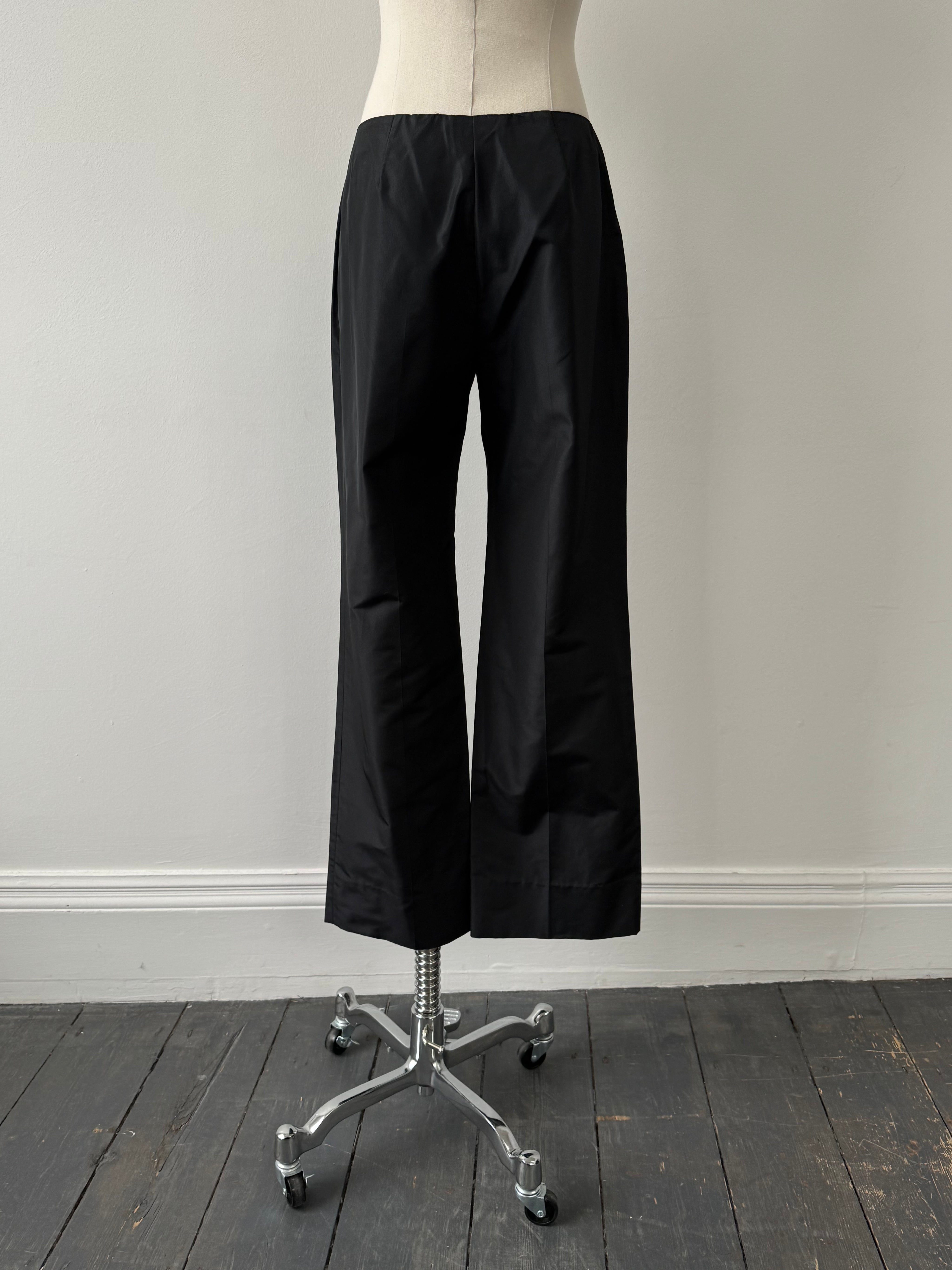 Emporio Armani silk low waist tailored trousers in size W26, featuring a sleek, elegant fit and classic design.