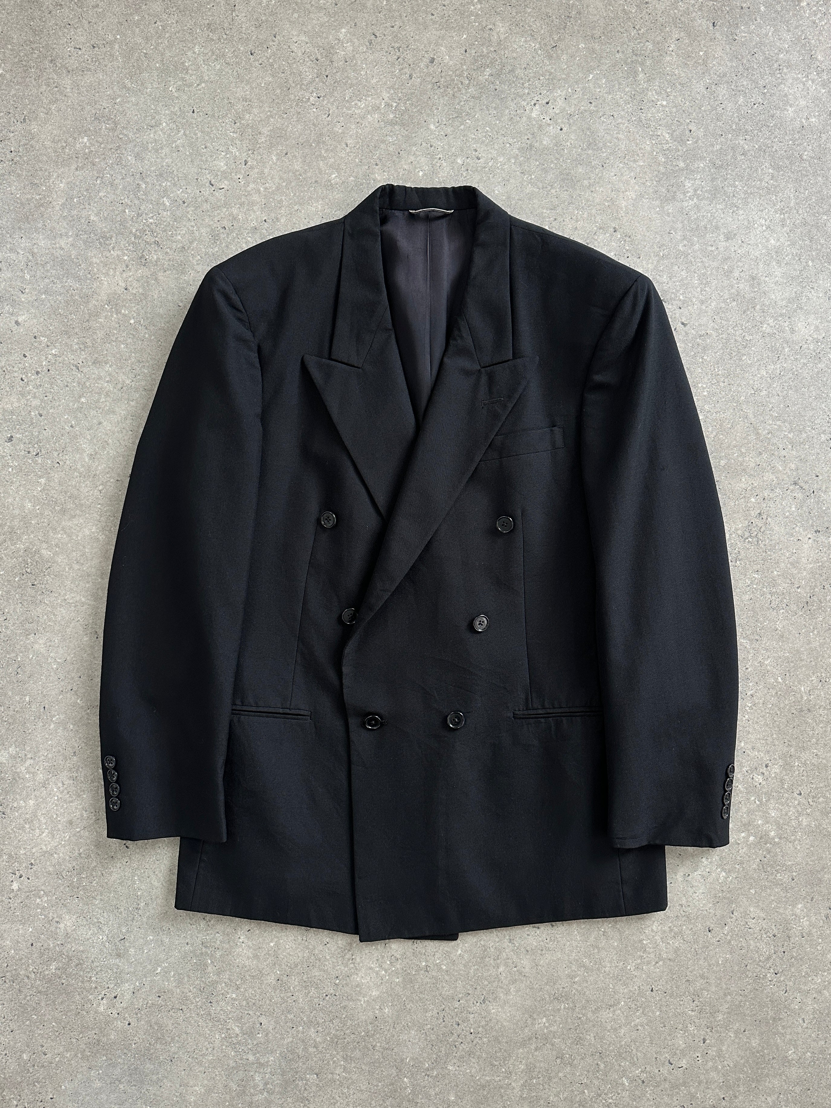Christian Dior Monsieur 1980s double-breasted pure wool blazer in size L/40R, tailored with classic lapels and structured fit.
