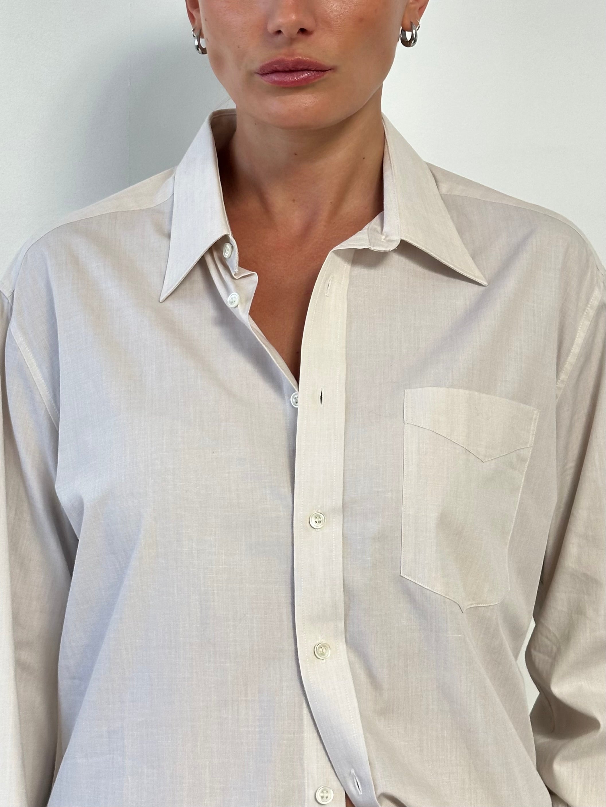 Yves Saint Laurent pure cotton logo dress shirt in size L, white with button-down collar and classic fit.