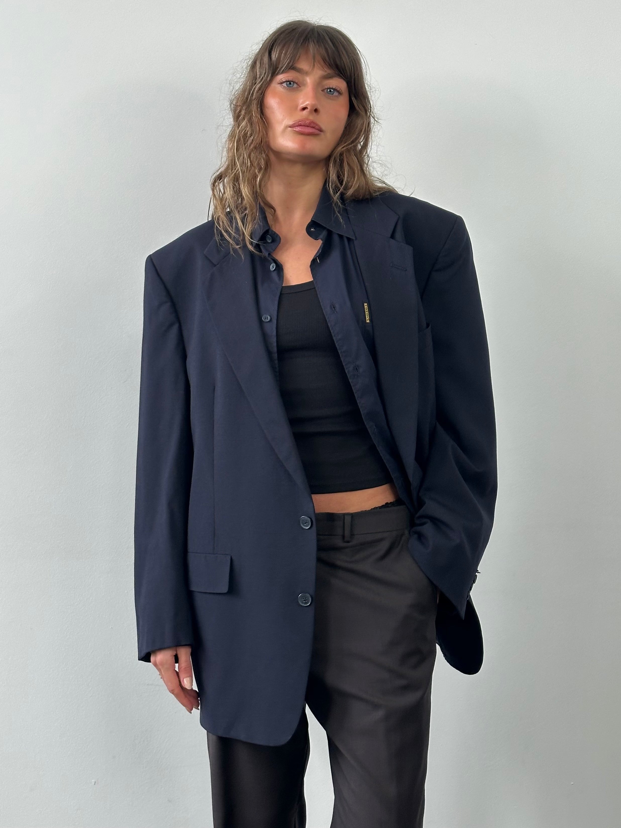 Christian Dior Monsieur 1980s pure wool single-breasted blazer in size 48L/XXL, tailored fit with classic lapel and button closure.