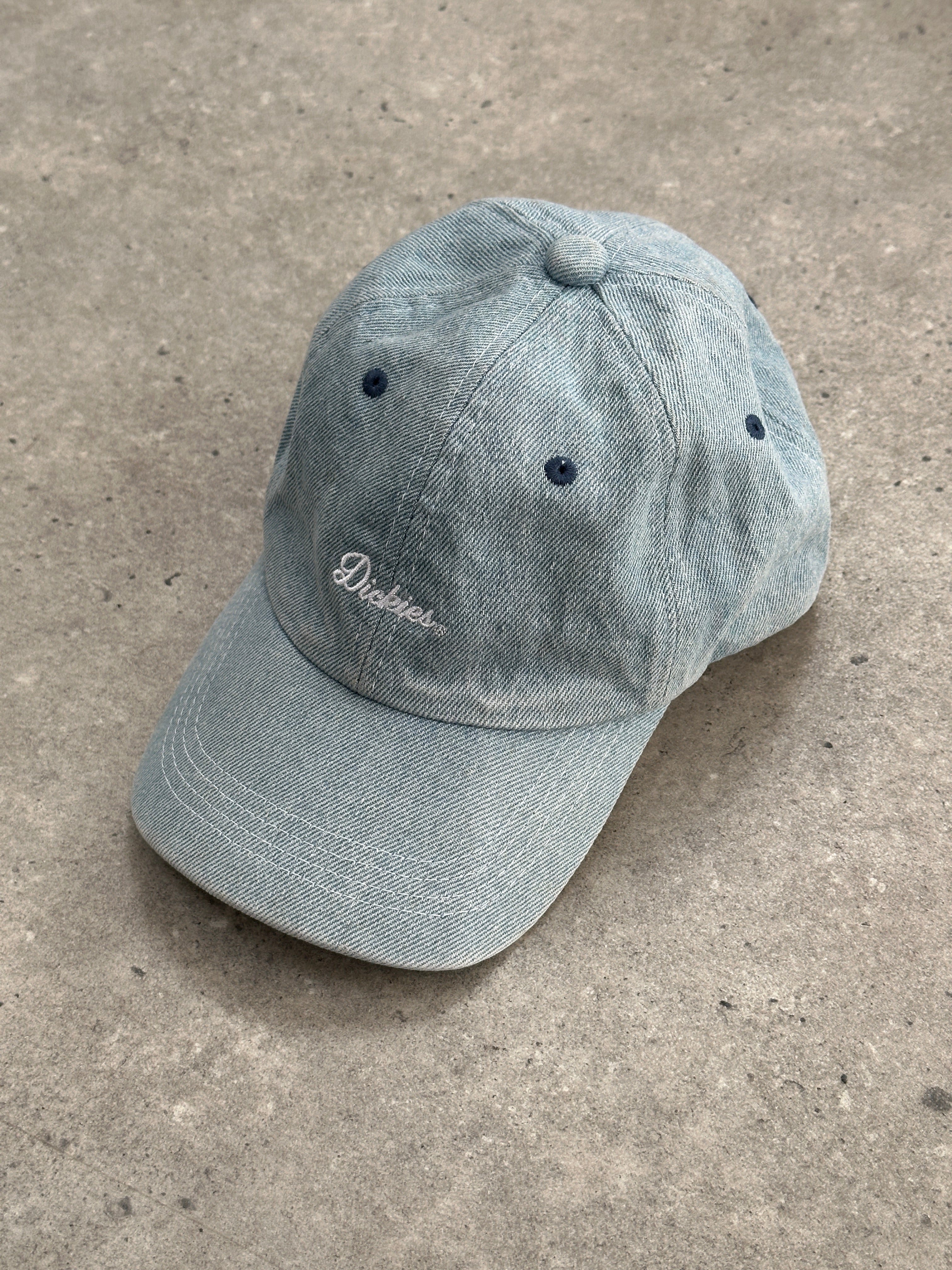 Dickies 2010s cotton denim logo cap showing front view with embroidered logo and adjustable strap