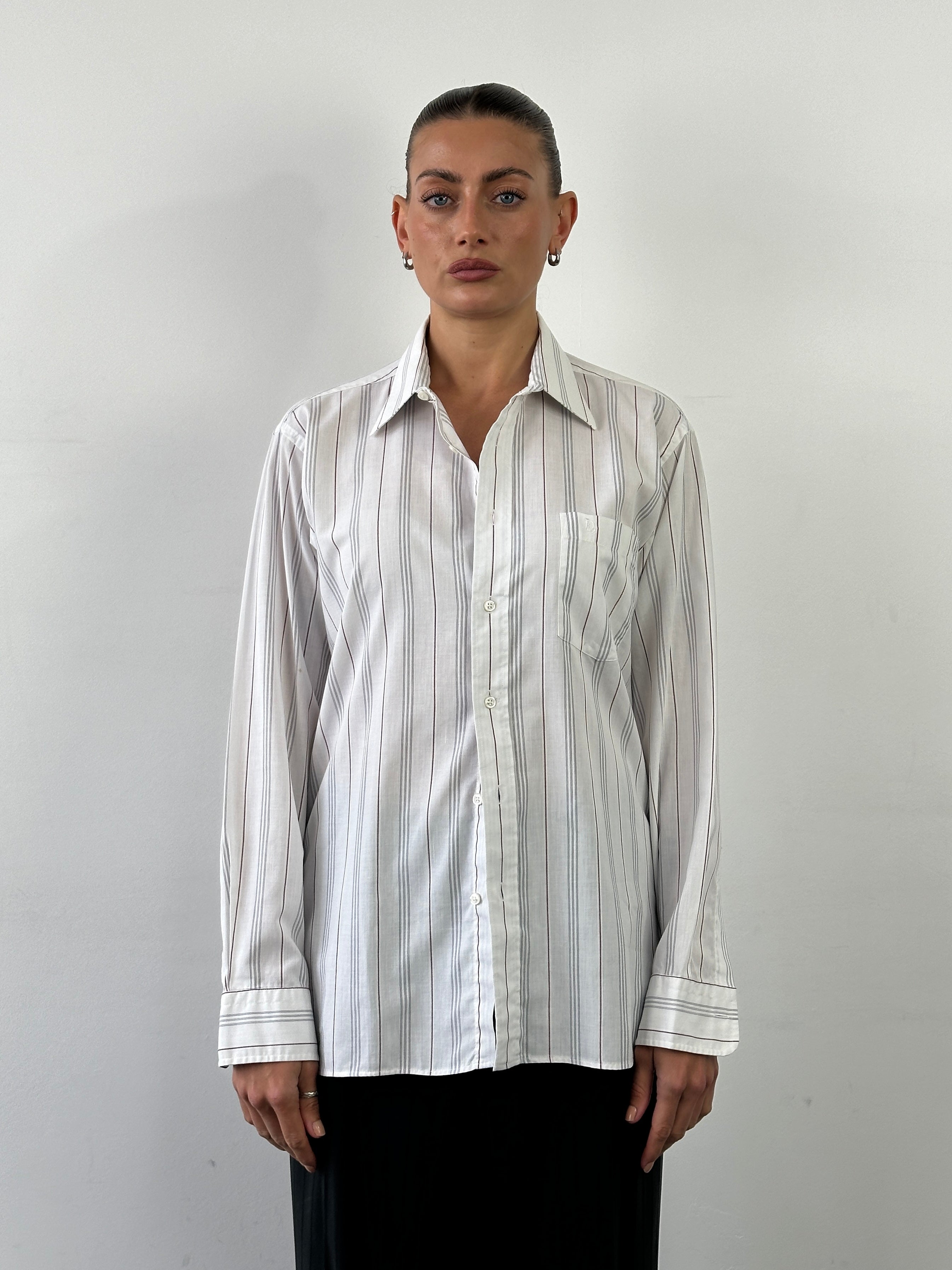 Christian Dior stripe cotton logo shirt in size M, featuring a stylish design with the Dior logo and classic shirt details.