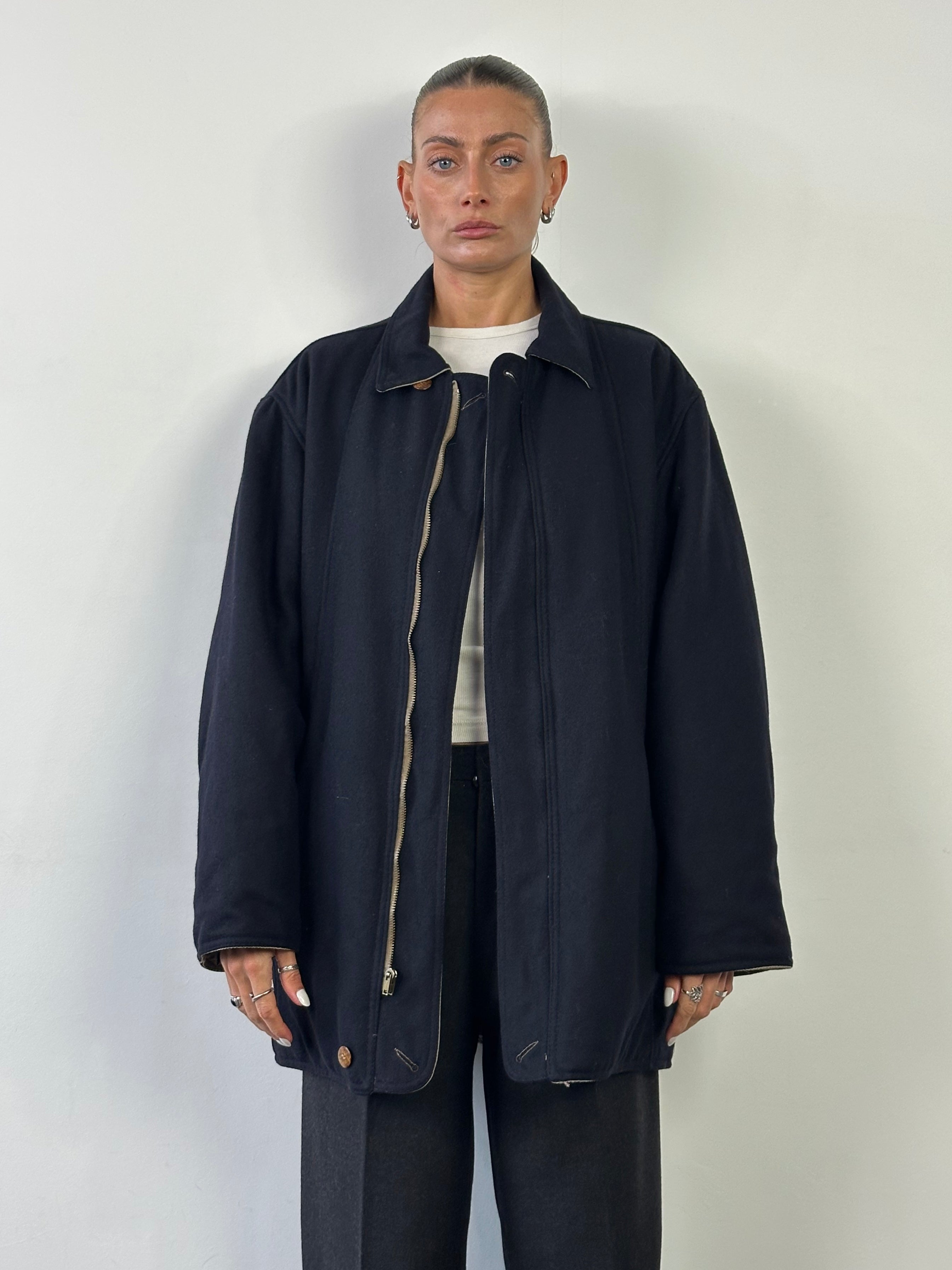 Vintage Italian vintage brushed wool reversible jacket in XL, showcasing a cozy, textured design with a stylish reversible feature.