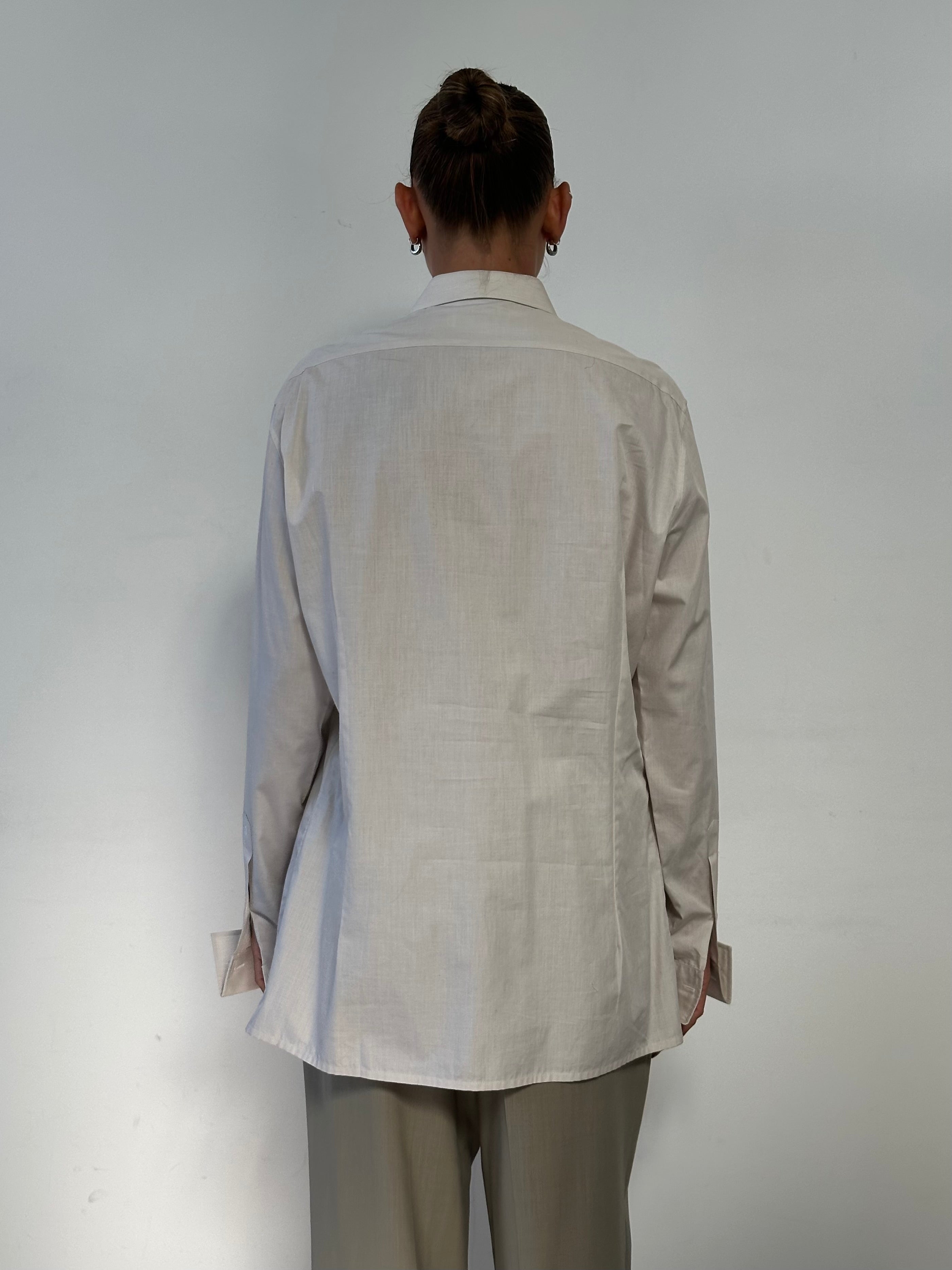 Yves Saint Laurent pure cotton logo dress shirt in size L, featuring a classic collar and button-up front.
