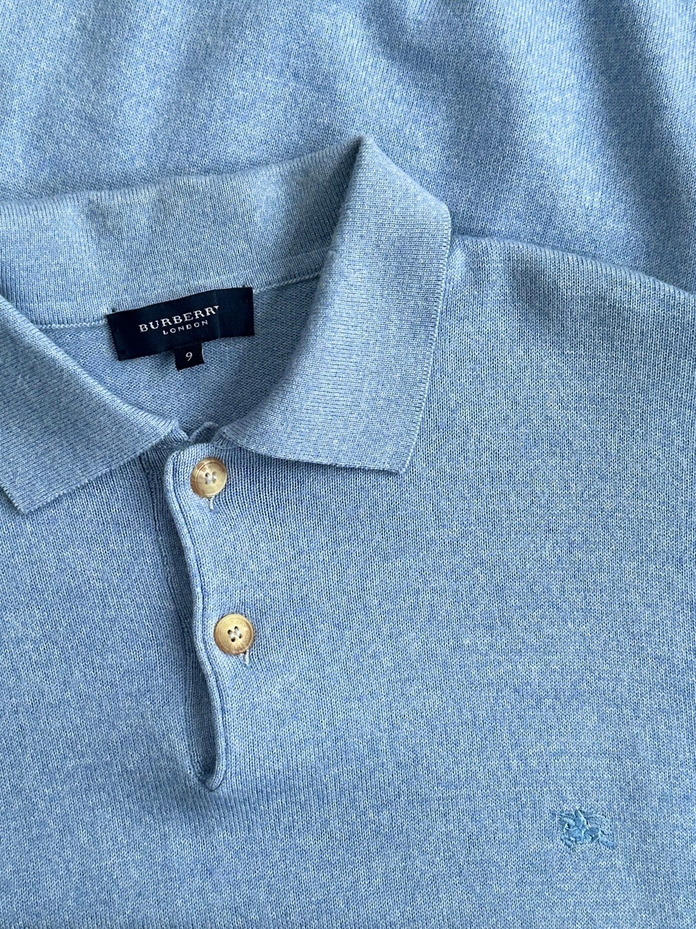 Burberry London 2000s merino wool polo logo jumper, XL, featuring the iconic Burberry check pattern and polo logo on the chest.