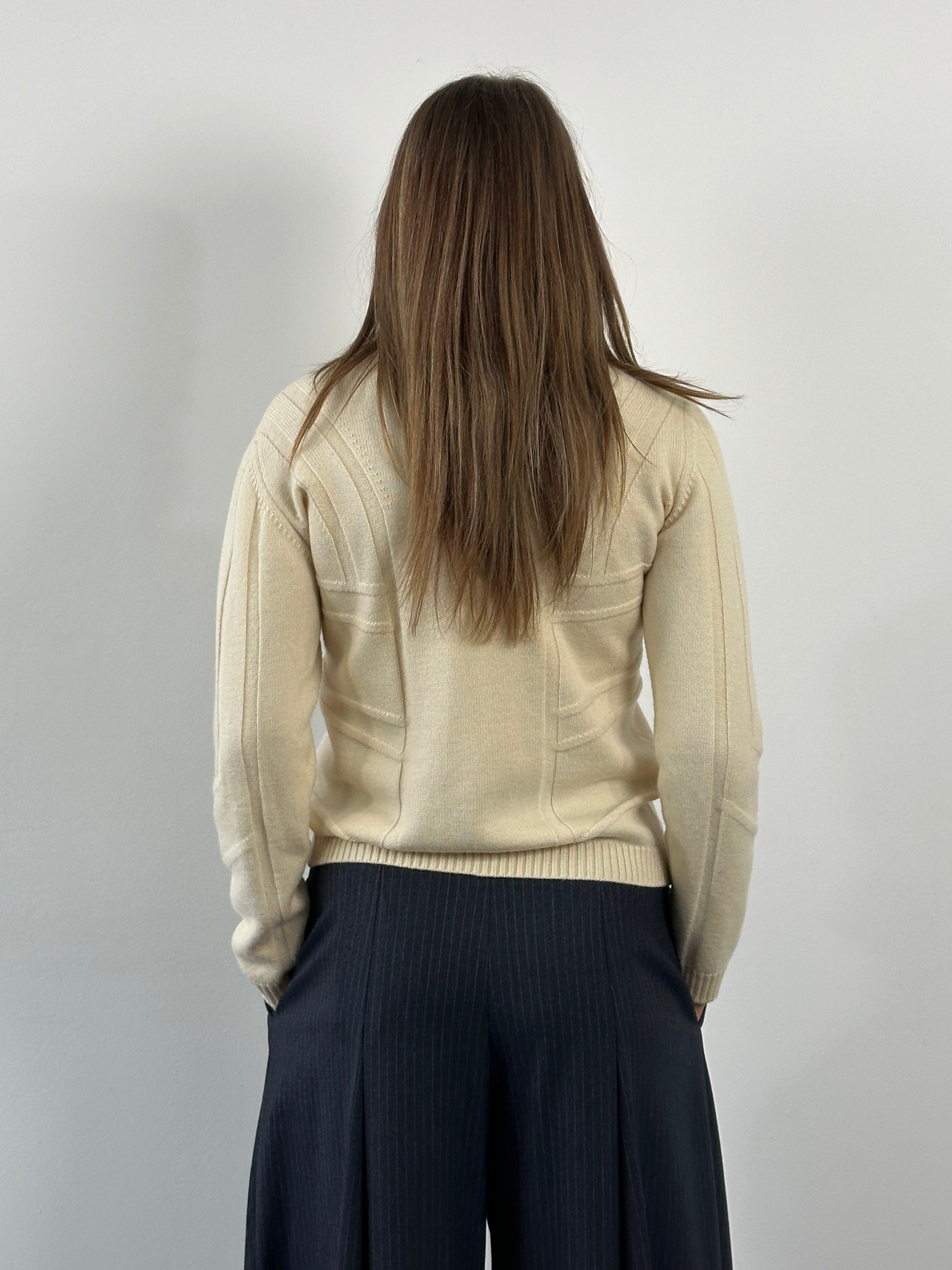 Versace Jeans Couture 2000s pure merino wool structured knit jumper in XS/S, featuring a classic design and textured fabric.