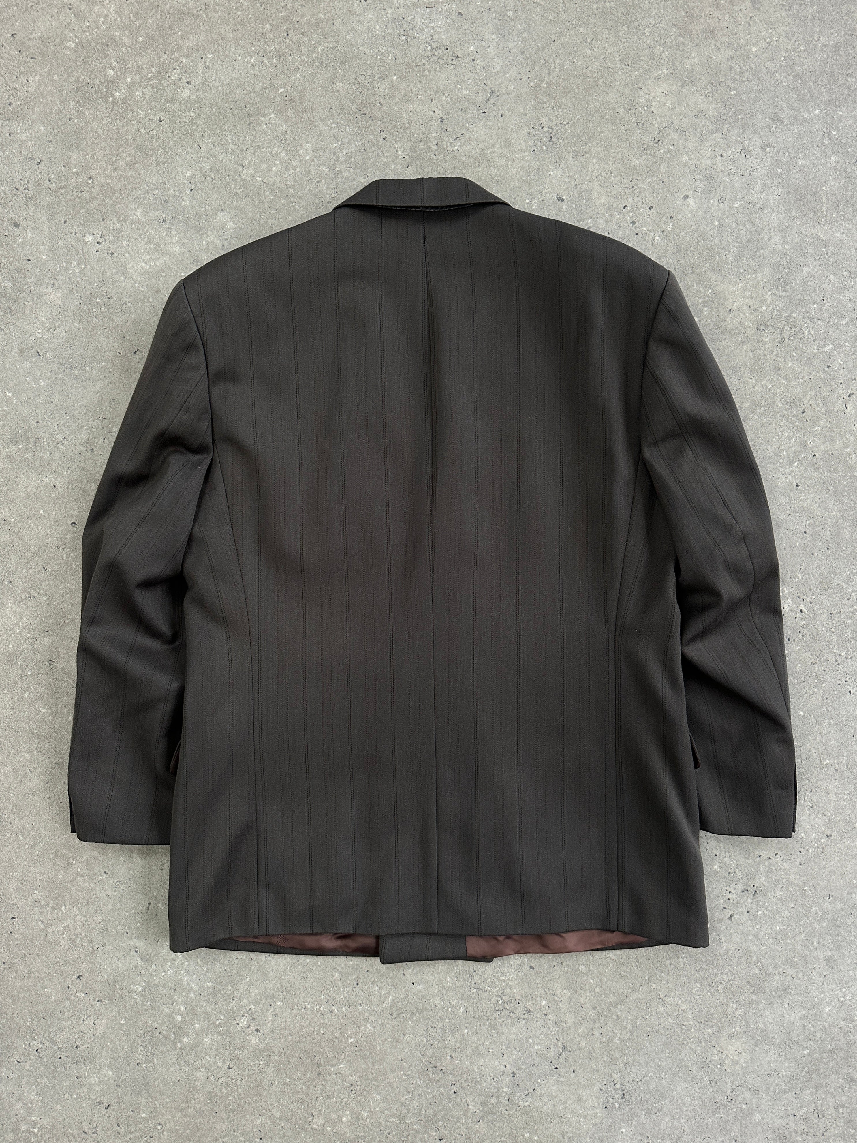Pierre Balmain 1980s pure wool double-breasted blazer in size 40S/L, tailored fit, classic style, shown on a hanger.