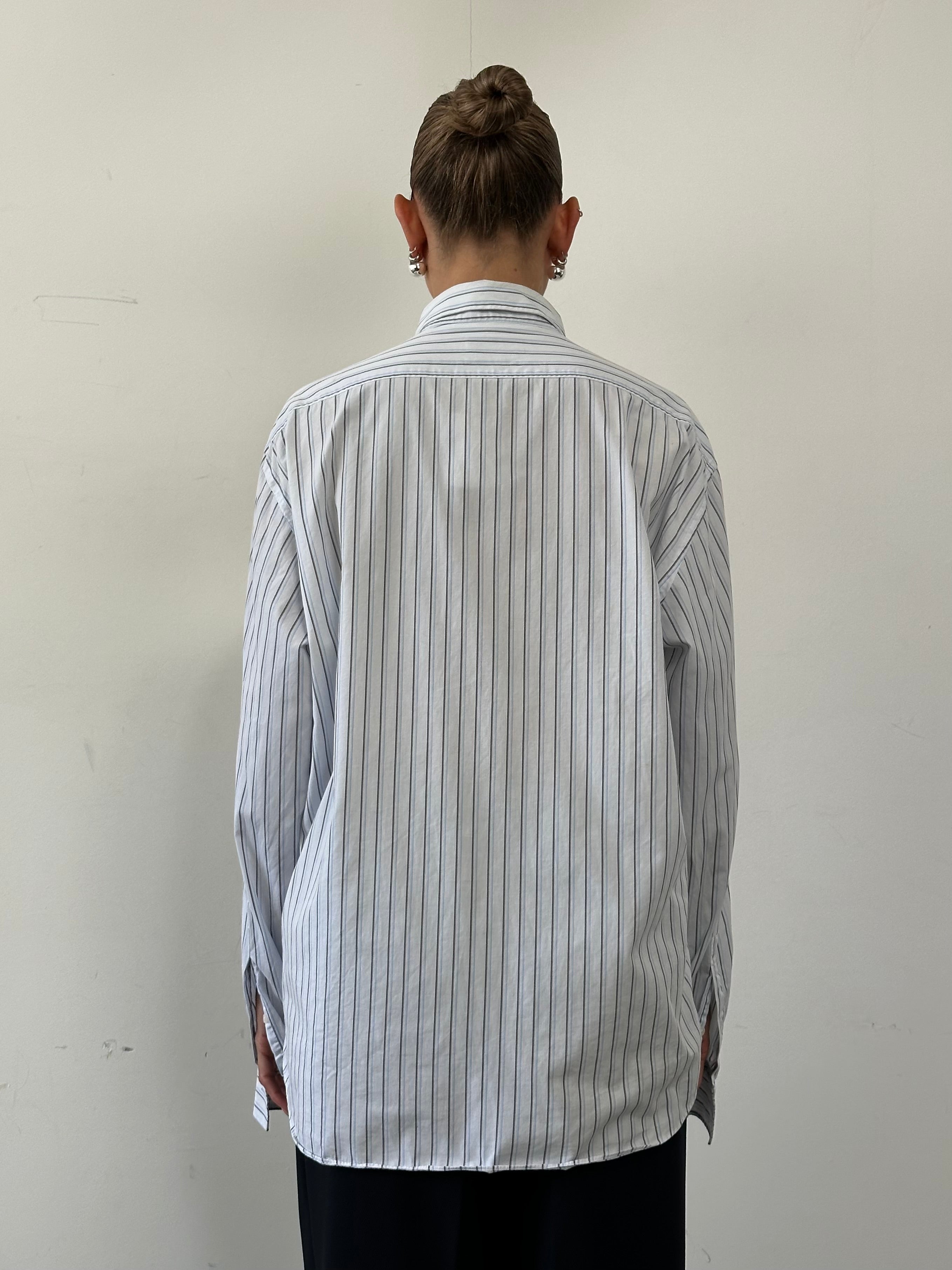 Yves Saint Laurent pure cotton stripe logo shirt in XL, featuring classic design with YSL branding and a button-front style.
