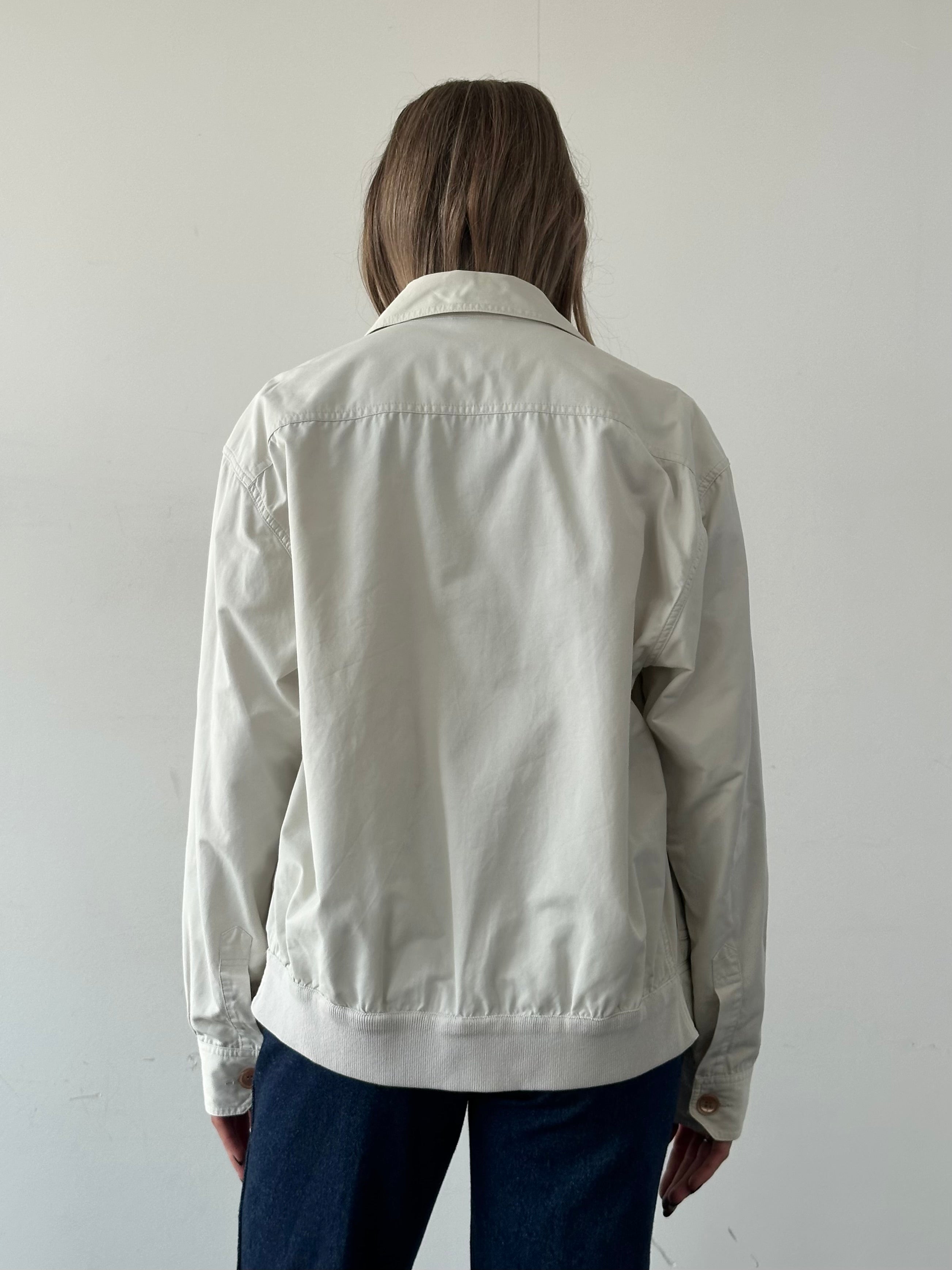 Iceberg Iceberg Button Up Bomber Jacket in black, displaying a sleek, fitted design with front button closure and ribbed cuffs.