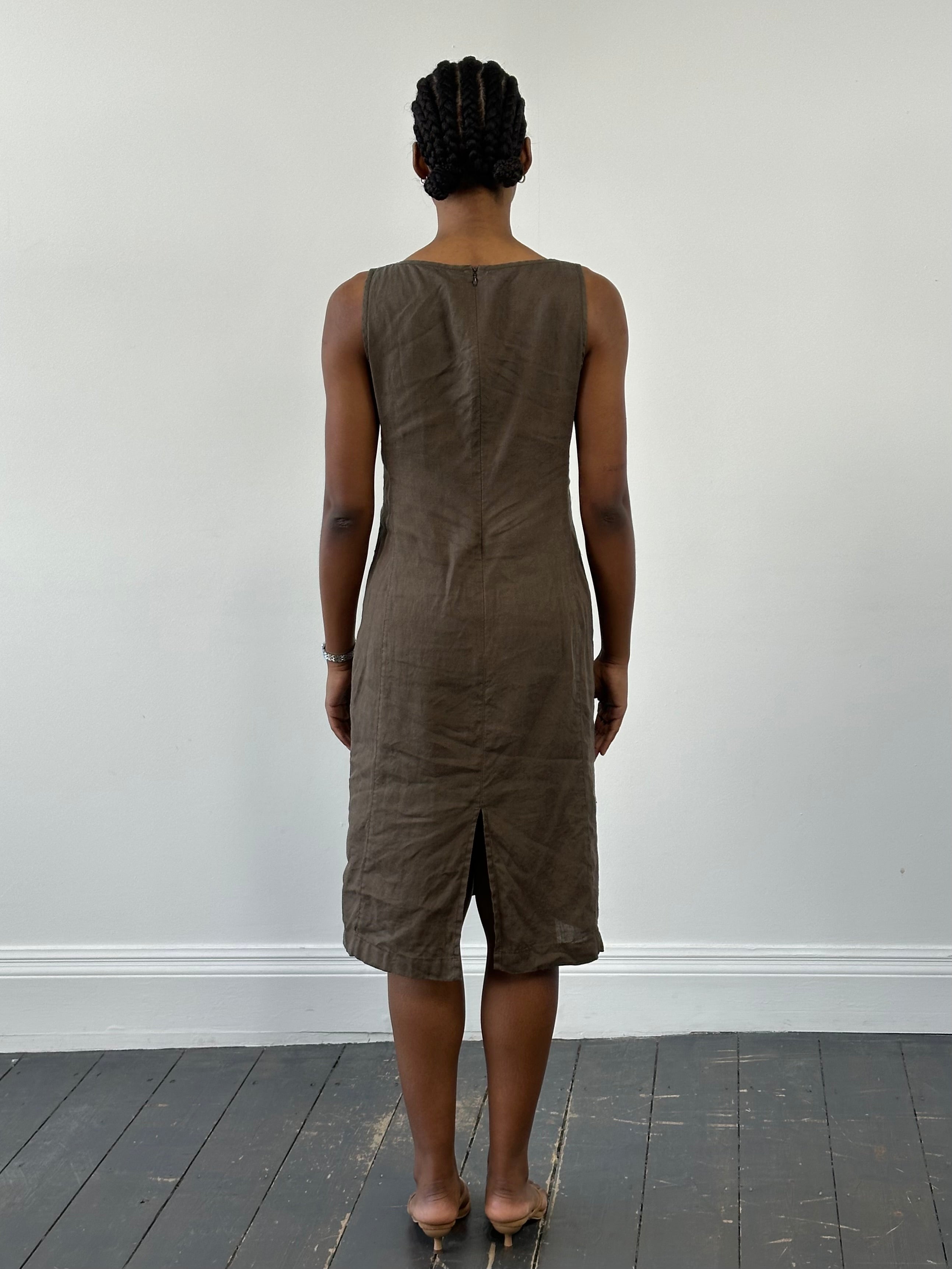 Armani Jeans 1990s Pure Linen Midi Sleeveless Dress - M - SYLK