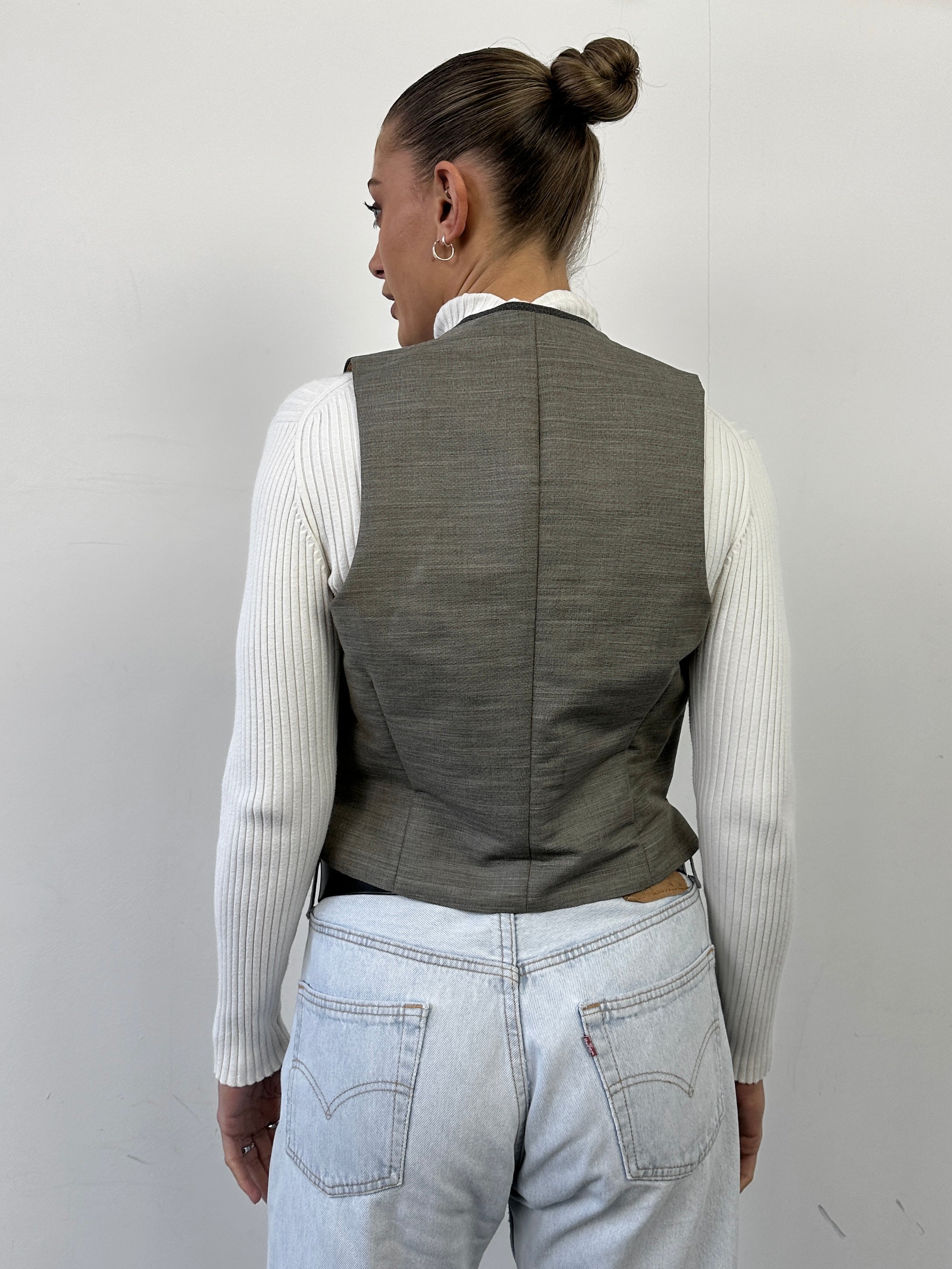 Vintage Wool Pinstripe Double Breasted Waistcoat - M - SYLK