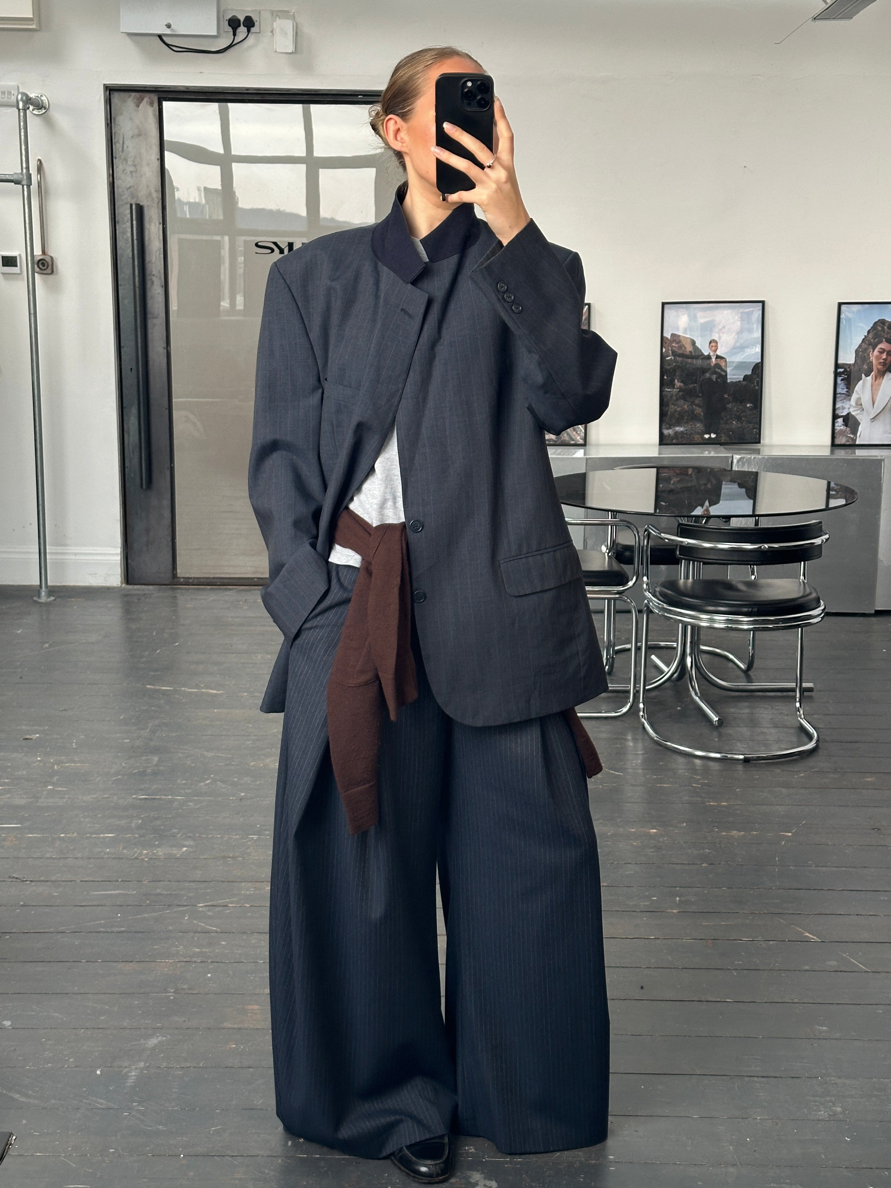 Christian Dior Monsieur 1990s men's wool stripe blazer in size 46R/XXL, featuring a tailored fit and classic design.