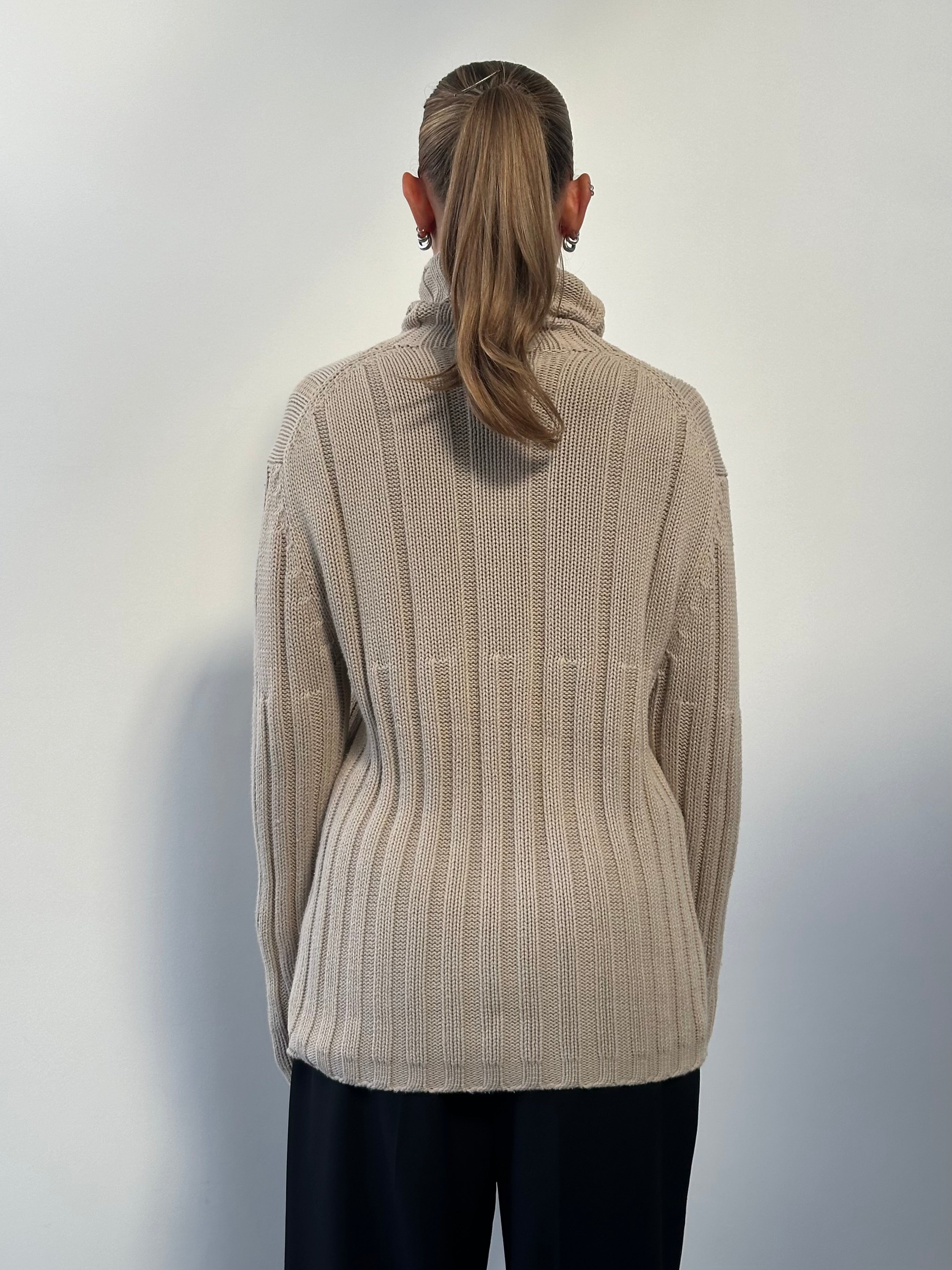 Yves Saint Laurent Pour Homme pure cotton logo roll neck jumper in size L, featuring a classic design and ribbed collar.