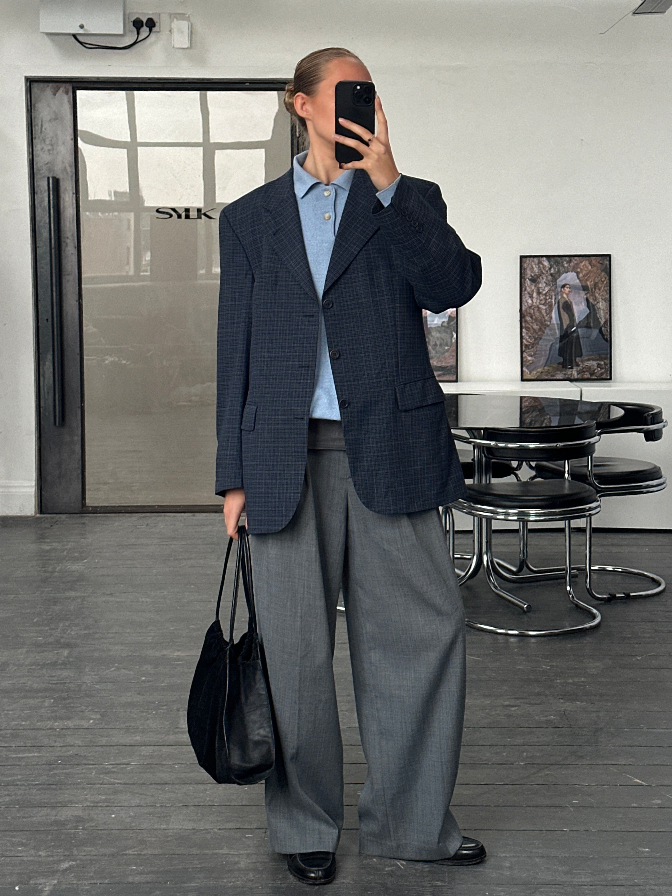 Loro Piana Roy Robson 2000s Twister wool single-breasted blazer in size 42/L, dark tailored design with lapel collar.