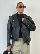 Vintage Leather Biker Jacket - M - SYLK