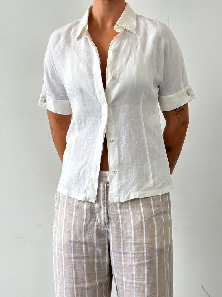 Max Mara Pure Linen Short Sleeve Shirt - S - SYLK
