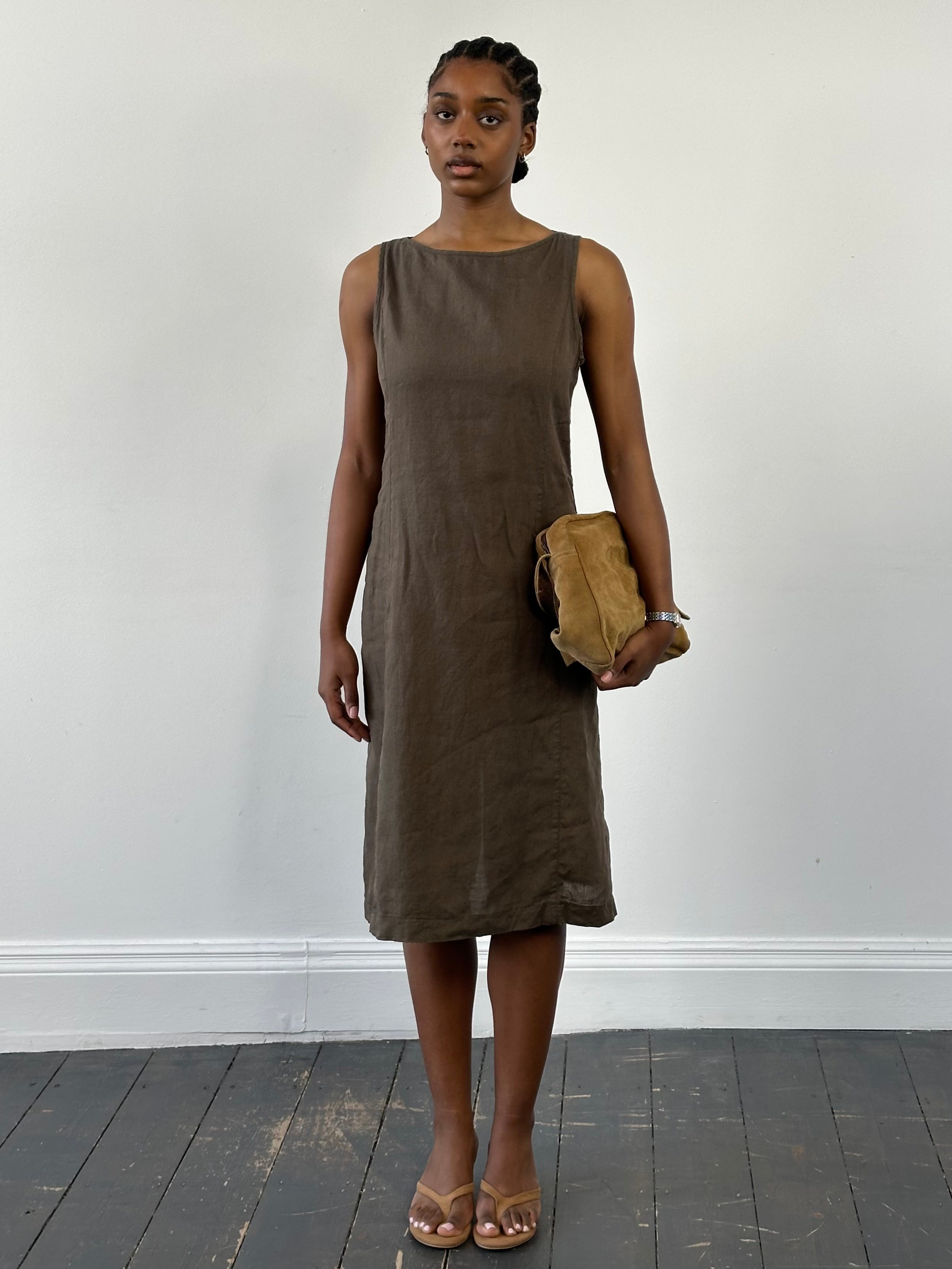 Armani Jeans 1990s Pure Linen Midi Sleeveless Dress - M - SYLK