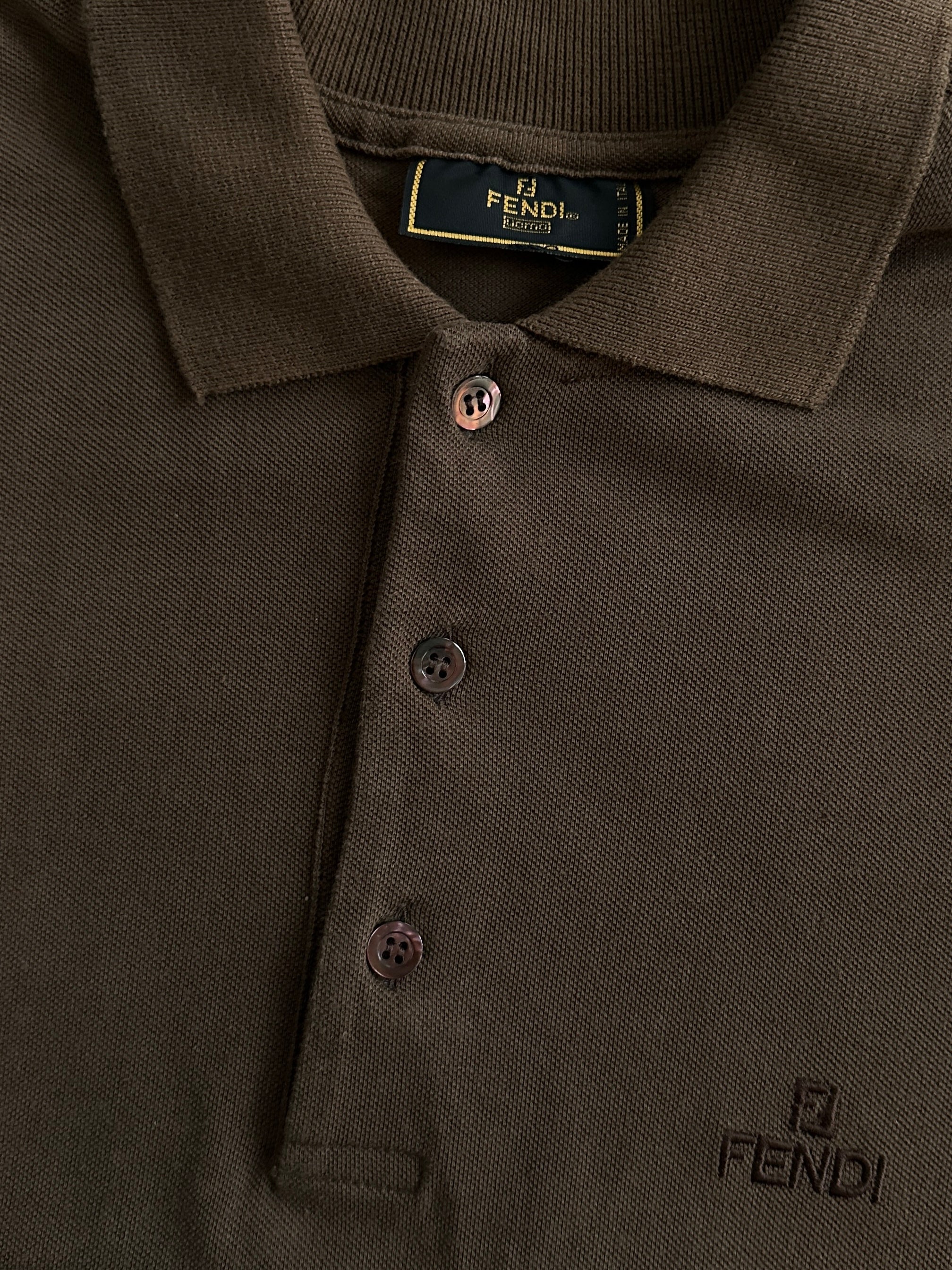 Fendi cotton logo polo jumper in size L/XL, featuring the iconic Fendi logo on the chest and classic polo collar.
