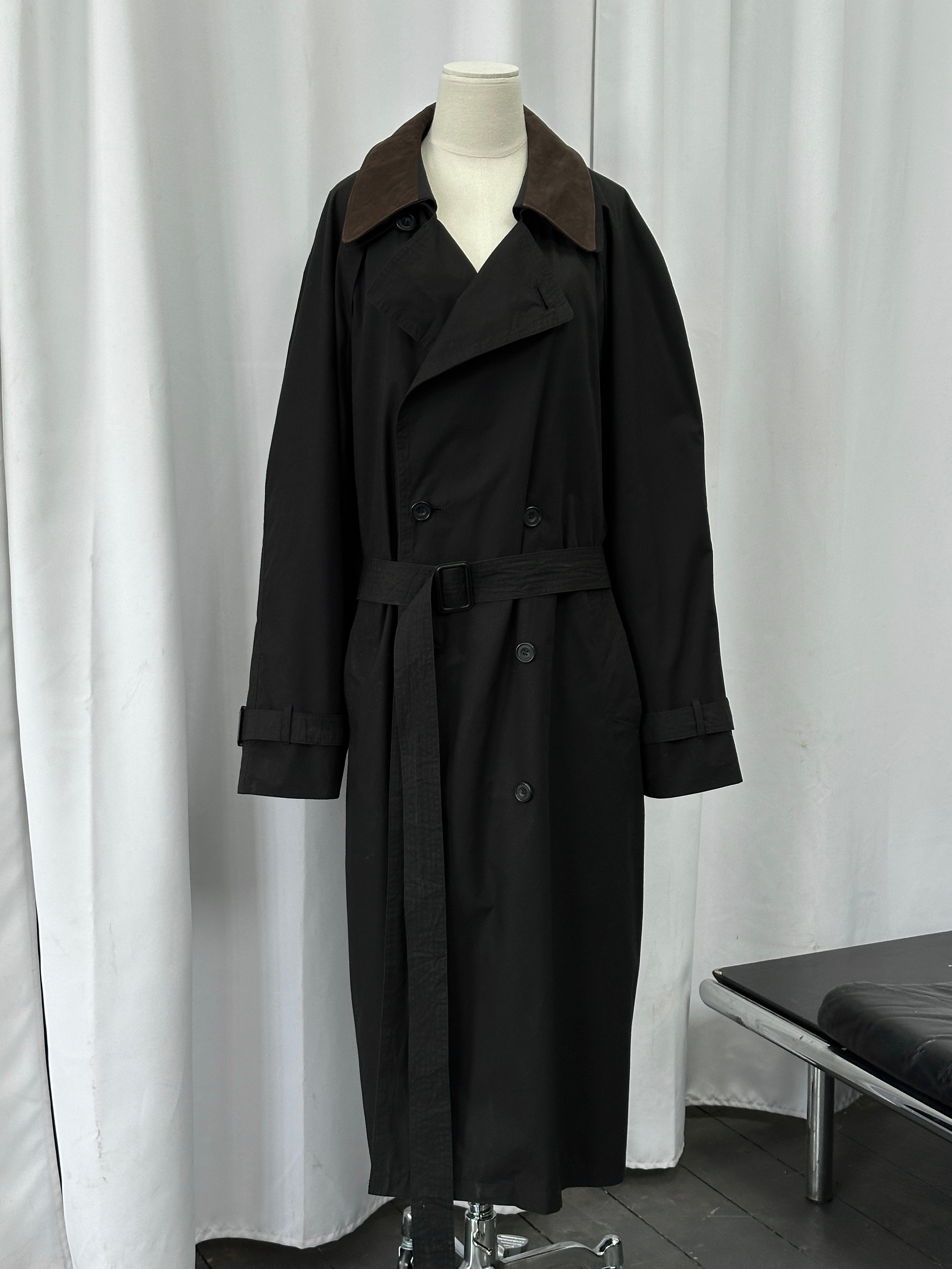 London Fog 1990s Leather Collar Belted Trench Coat - XXL - SYLK