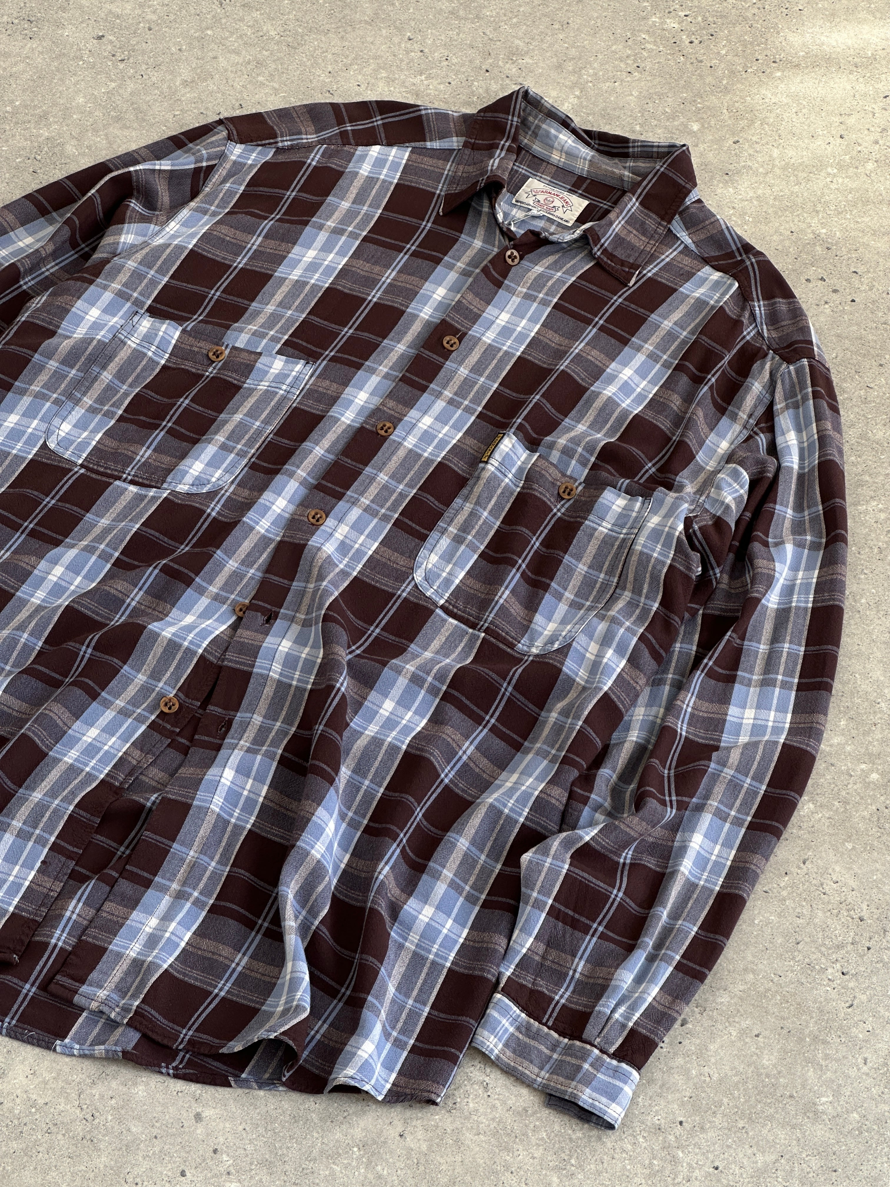 Armani Jeans 90s check flannel shirt in XXL with red, black, and white plaid pattern, long sleeves, and classic collar.