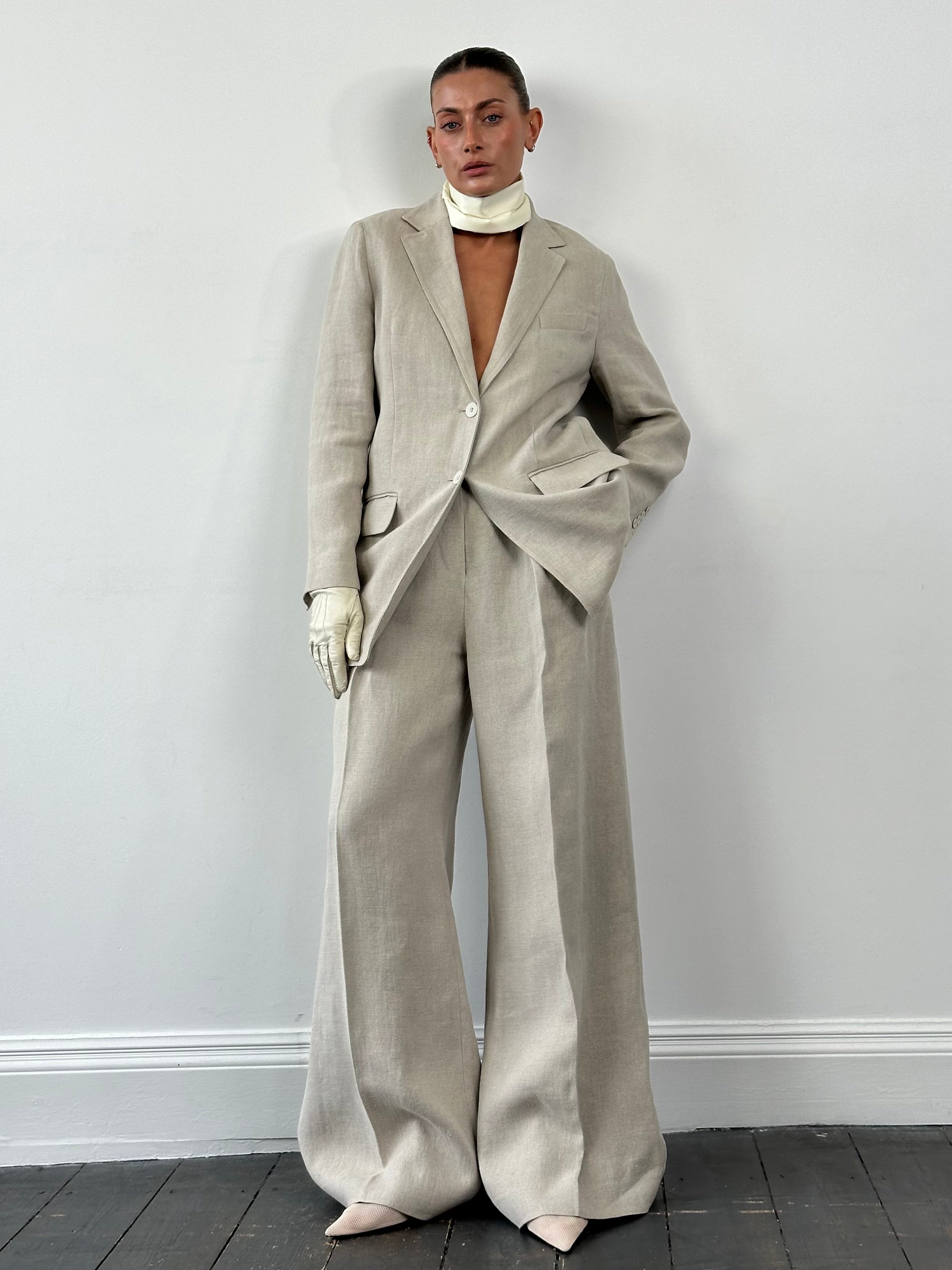 Max Mara Runway Pure Linen Wide Leg Suit - L/UK12 - SYLK