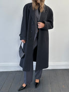 British Vintage Wool Cashmere Herringbone Concealed Placket Coat - XL - SYLK