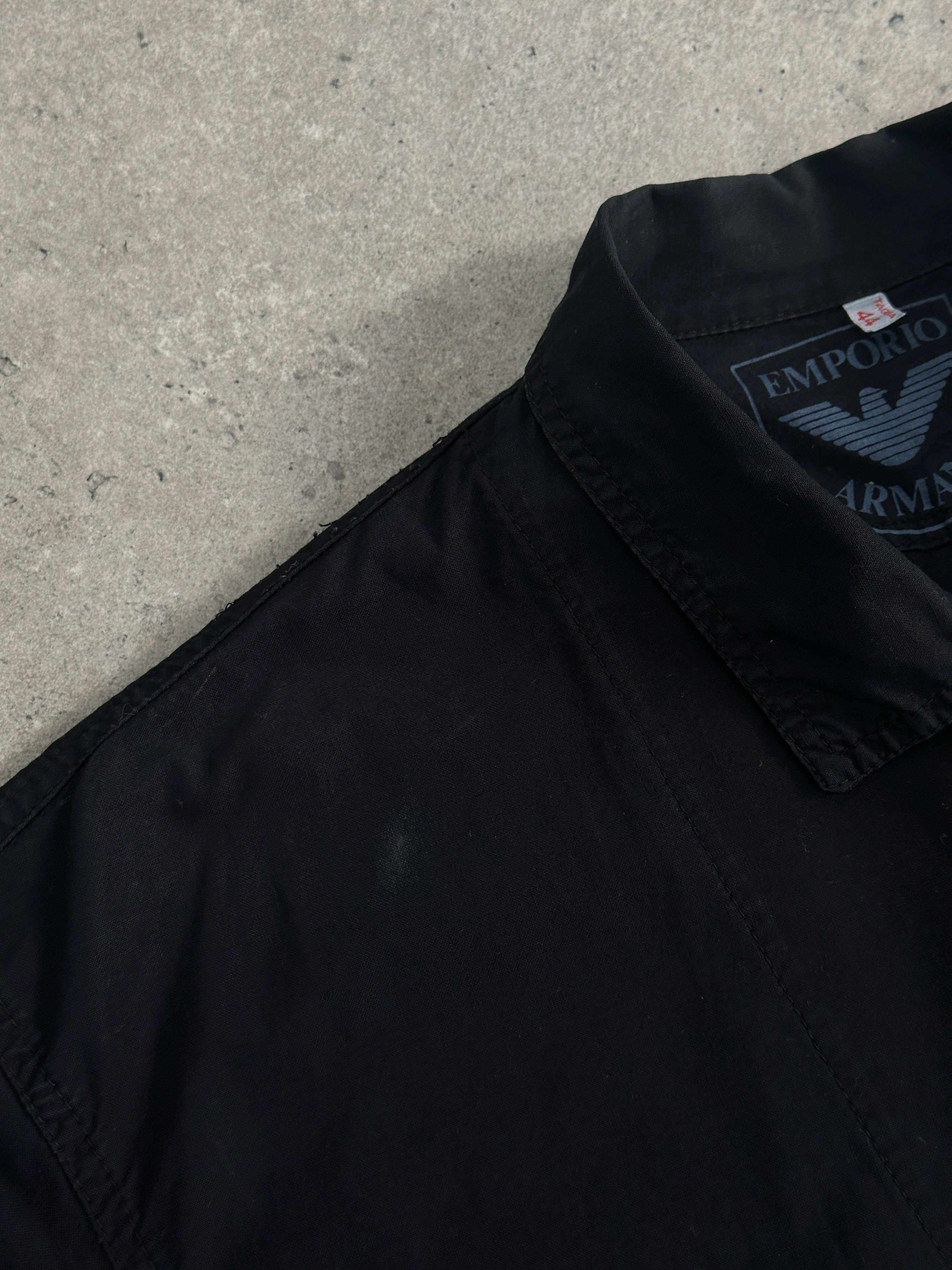Emporio Armani cotton utility logo jacket in size L, featuring a structured design with logo detailing and utility-style pockets.