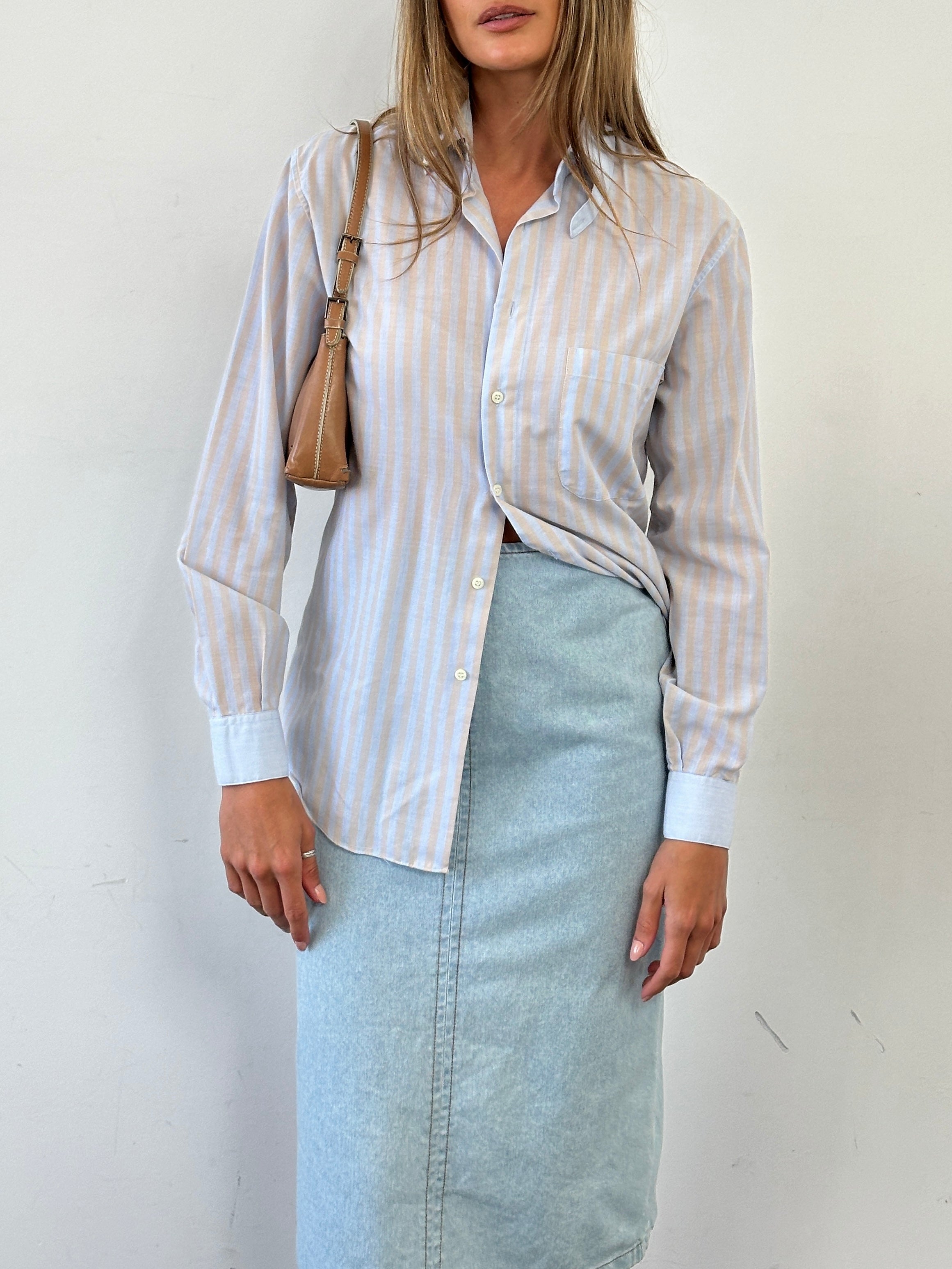 Vintage brand vintage stripe cotton shirt, men's size M, featuring classic patterned design and button-up front.