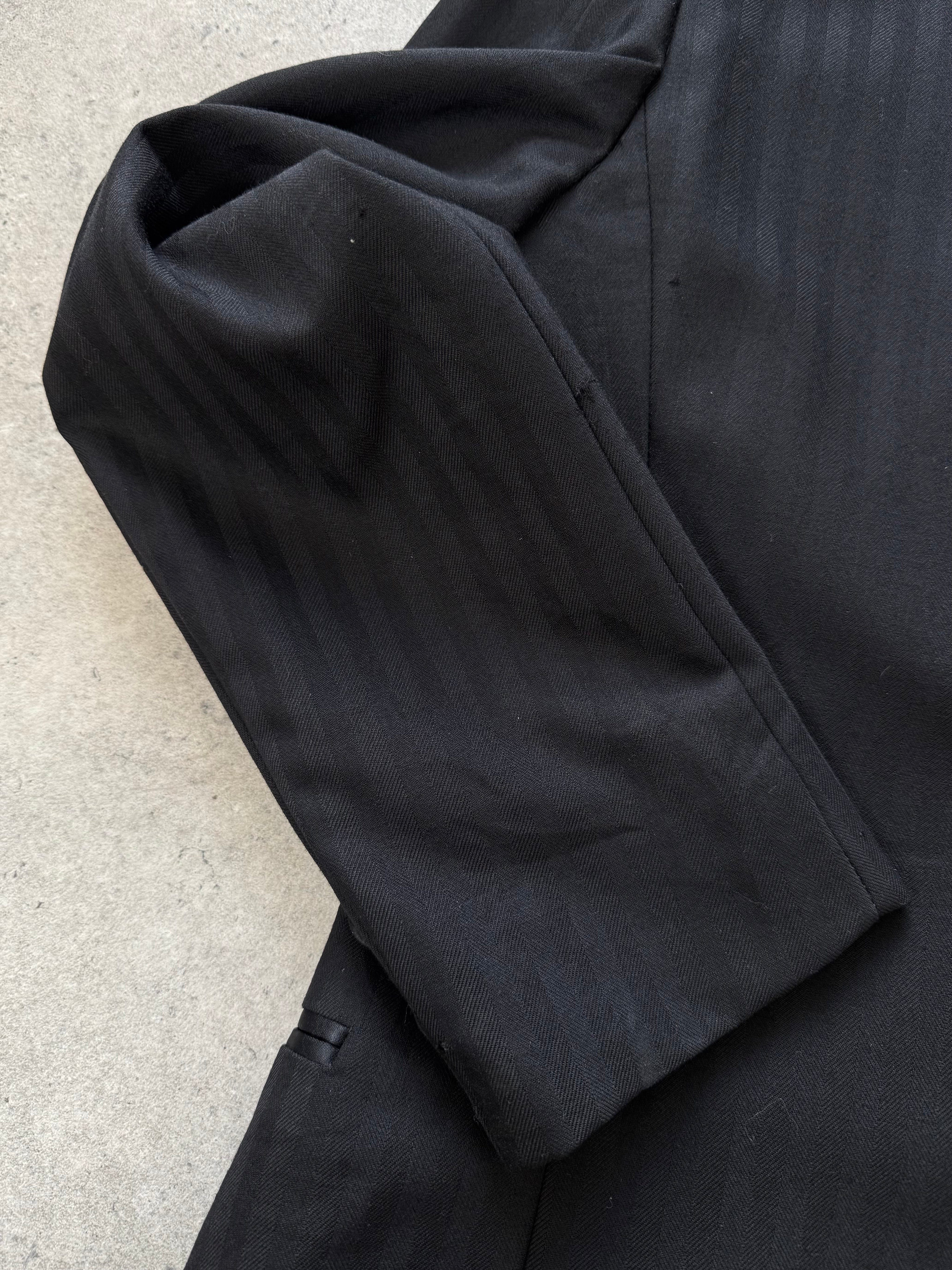 Christian Dior Monsieur 1990s wool tuxedo blazer, men's tailored black blazer with satin lapels and structured fit.