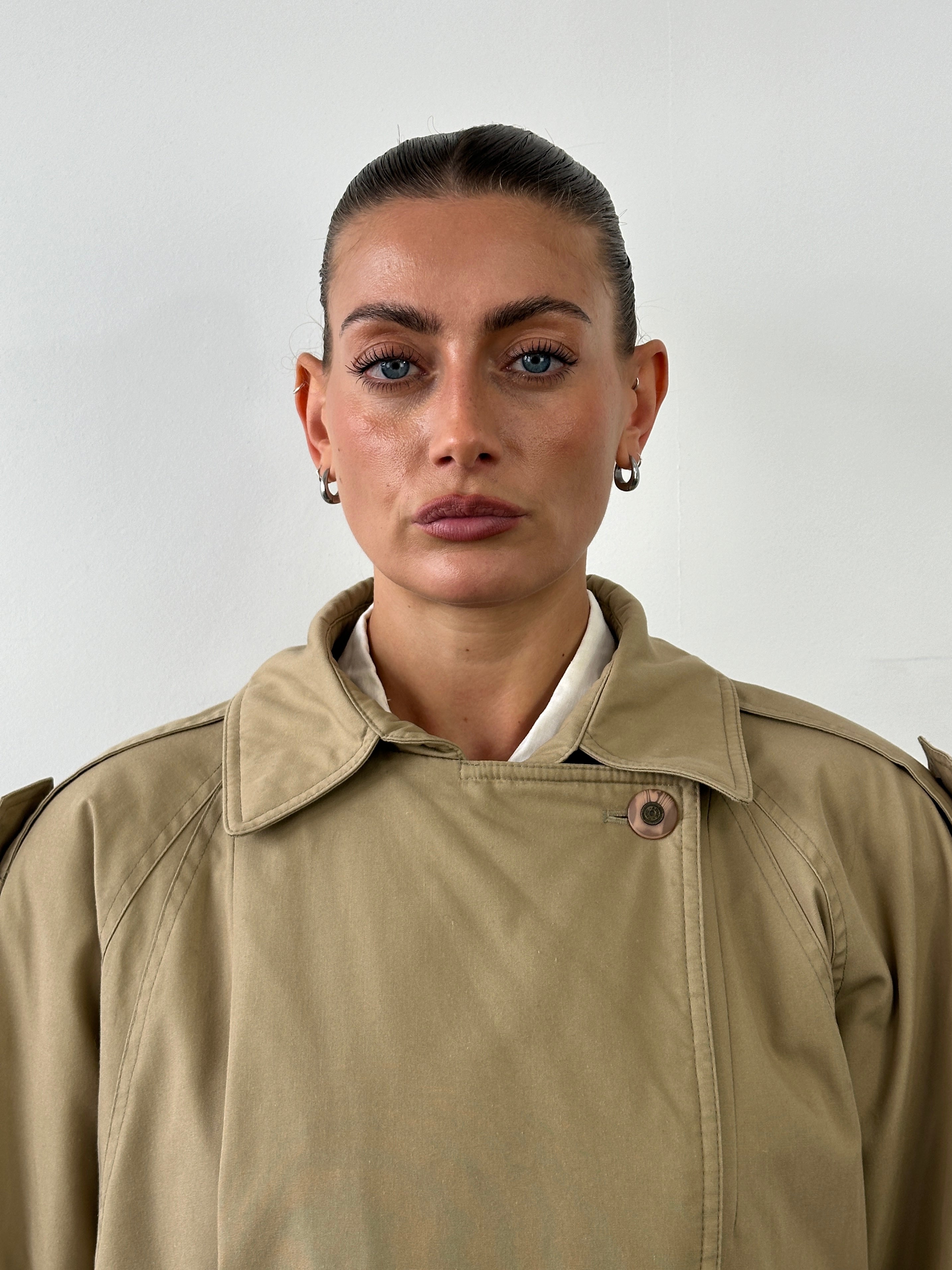 Vintage Cotton Double Breasted Belted Trench Coat - XL - SYLK