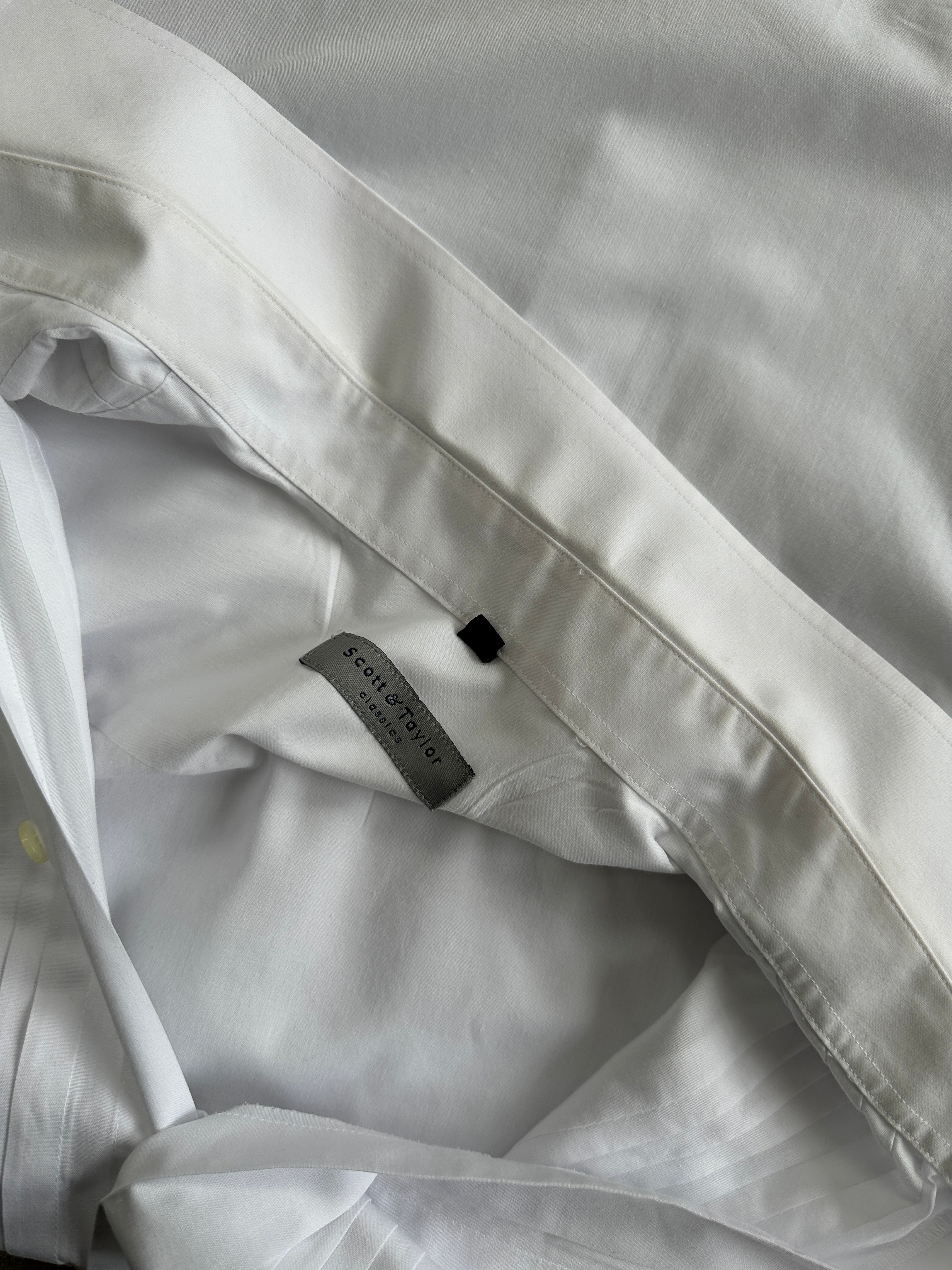 Vintage brand vintage pleated tuxedo dress shirt in XL/XXL, shown laid flat with detailed pleats and classic collar design.