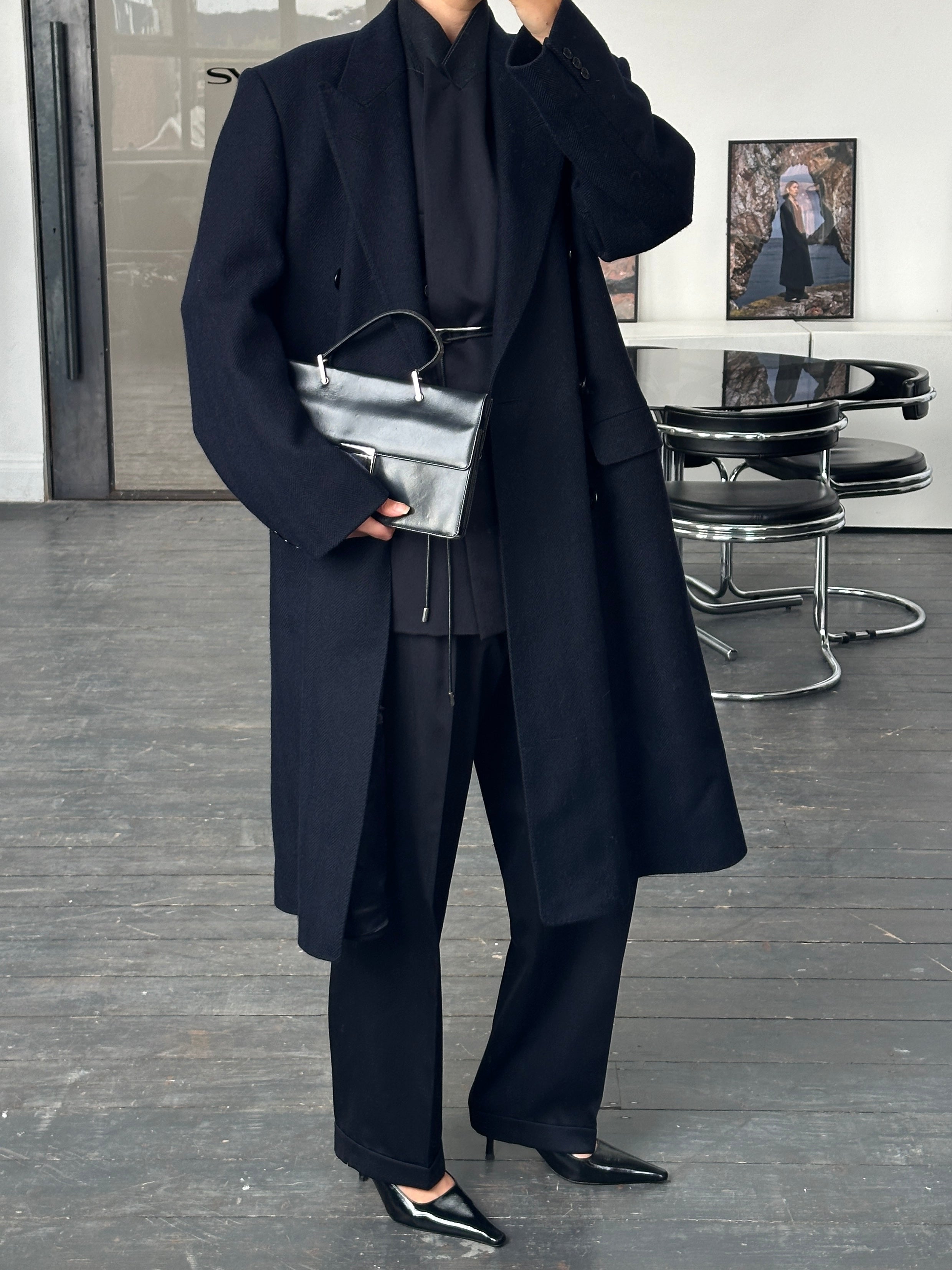 Vintage British 1990s pure wool double-breasted coat in XL, classic 1990s style with tailored lapels and timeless design.